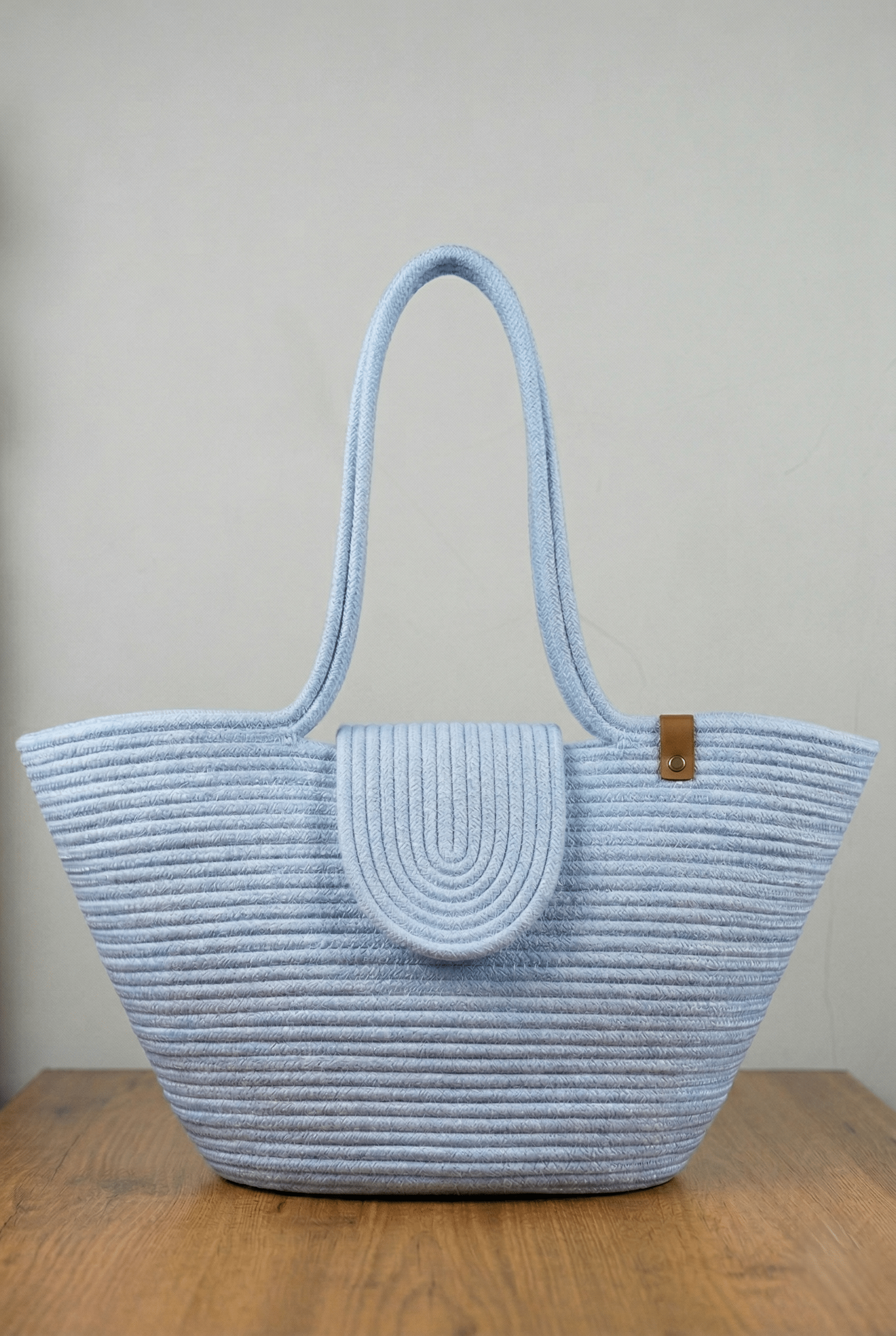 Boho Straw Style Magnetic Closure Natural Shoulder Bag - Blue