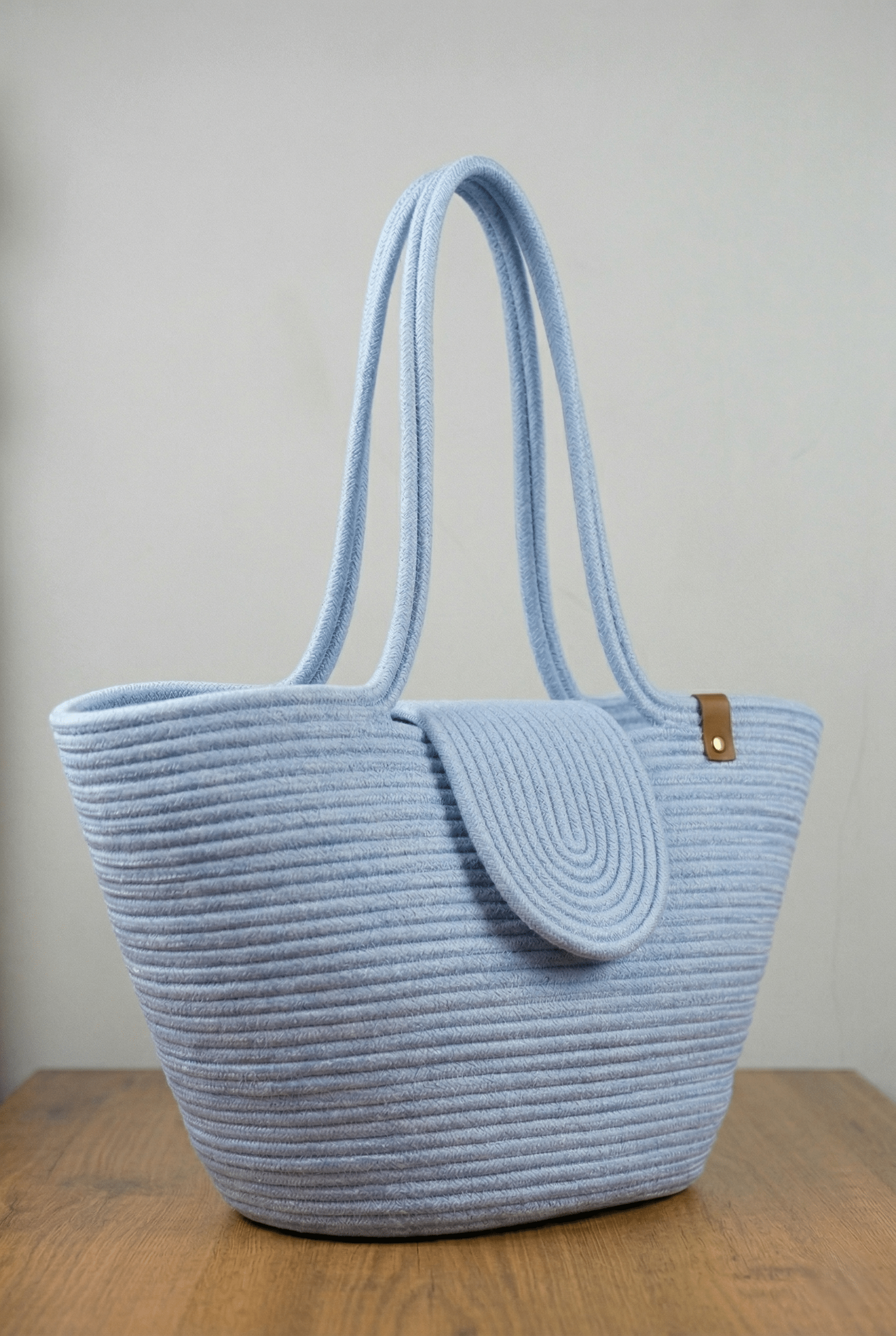 Boho Straw Style Magnetic Closure Natural Shoulder Bag - Blue