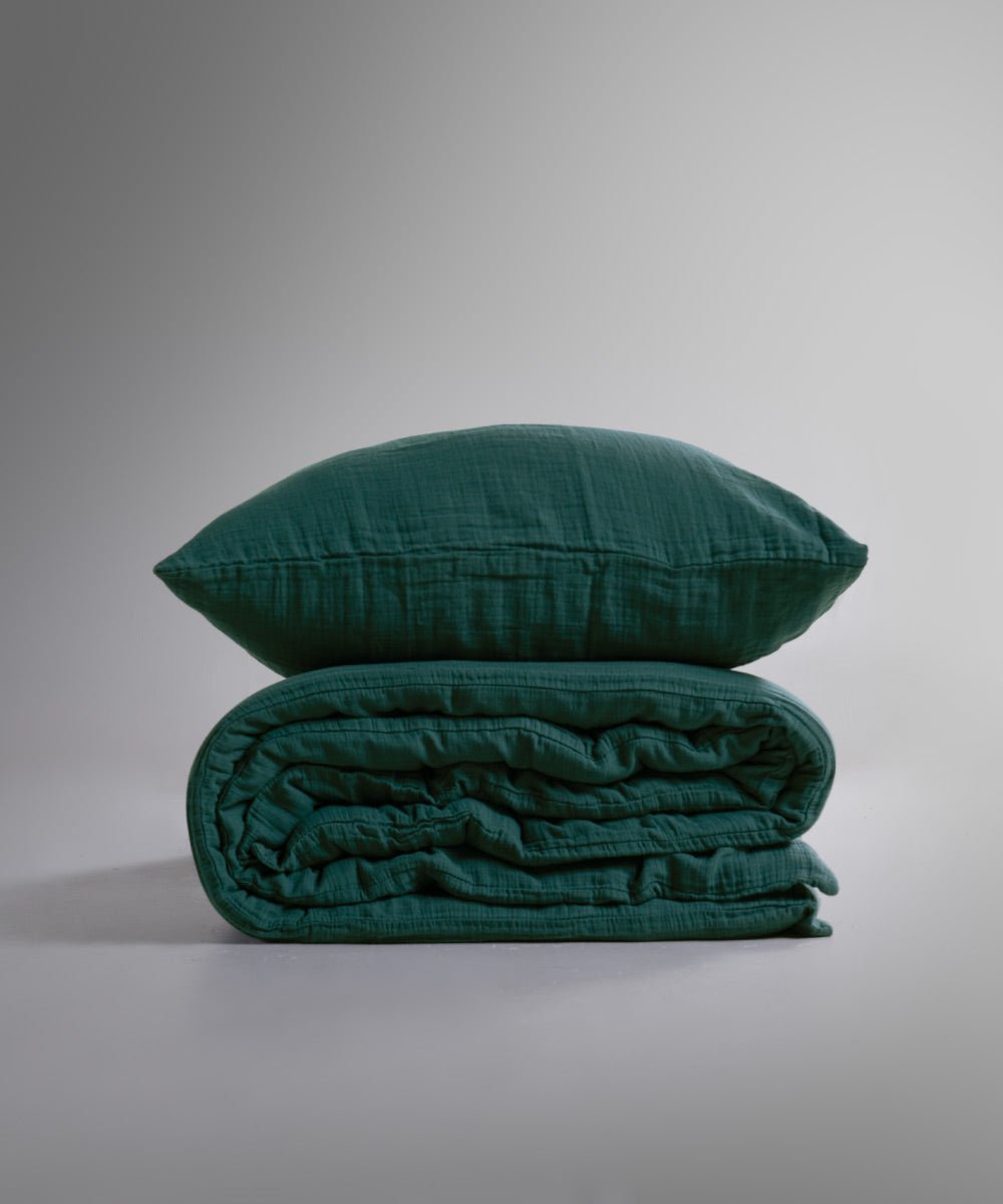 Esse 100% Soft Cotton Gauze/Muslin Duvet Cover Set - Dark Green