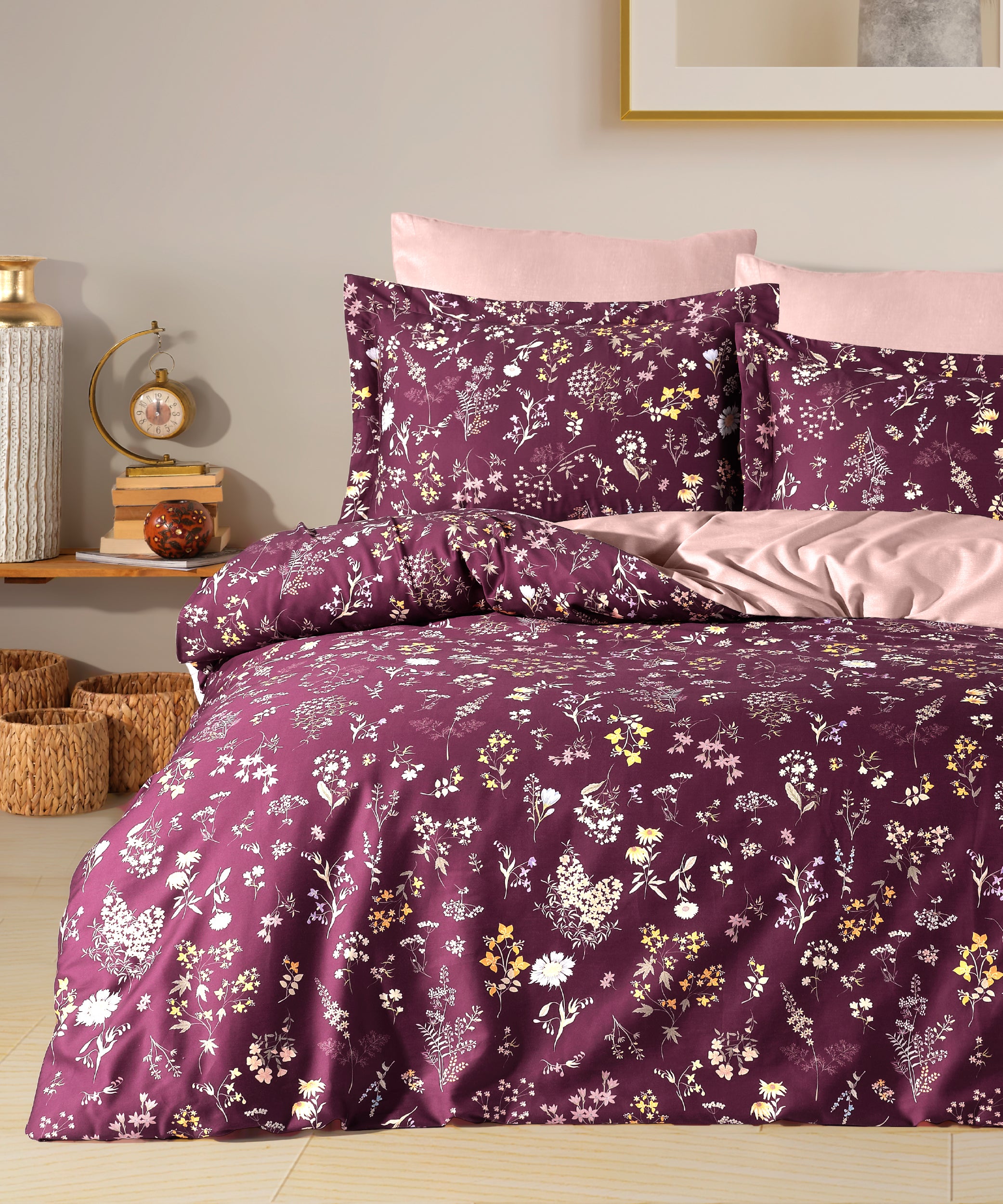 Duvet cover set 100% Cotton Satin Midnight raspberry