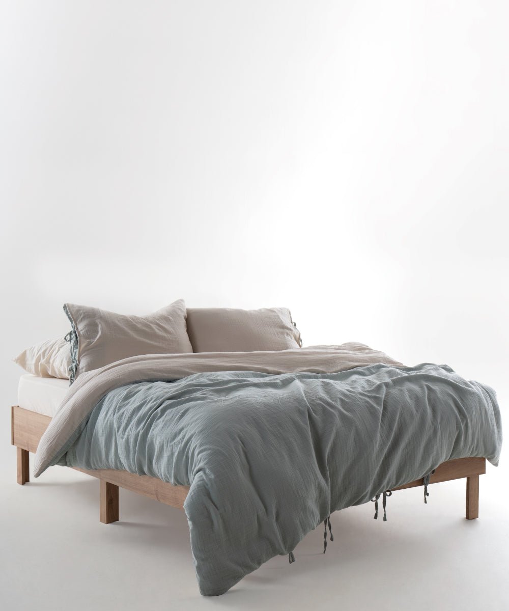 Esse 100% Natural Cotton Gauze-Muslin Duvet Cover Set Reversible Oxfordtan/Mineral Blue