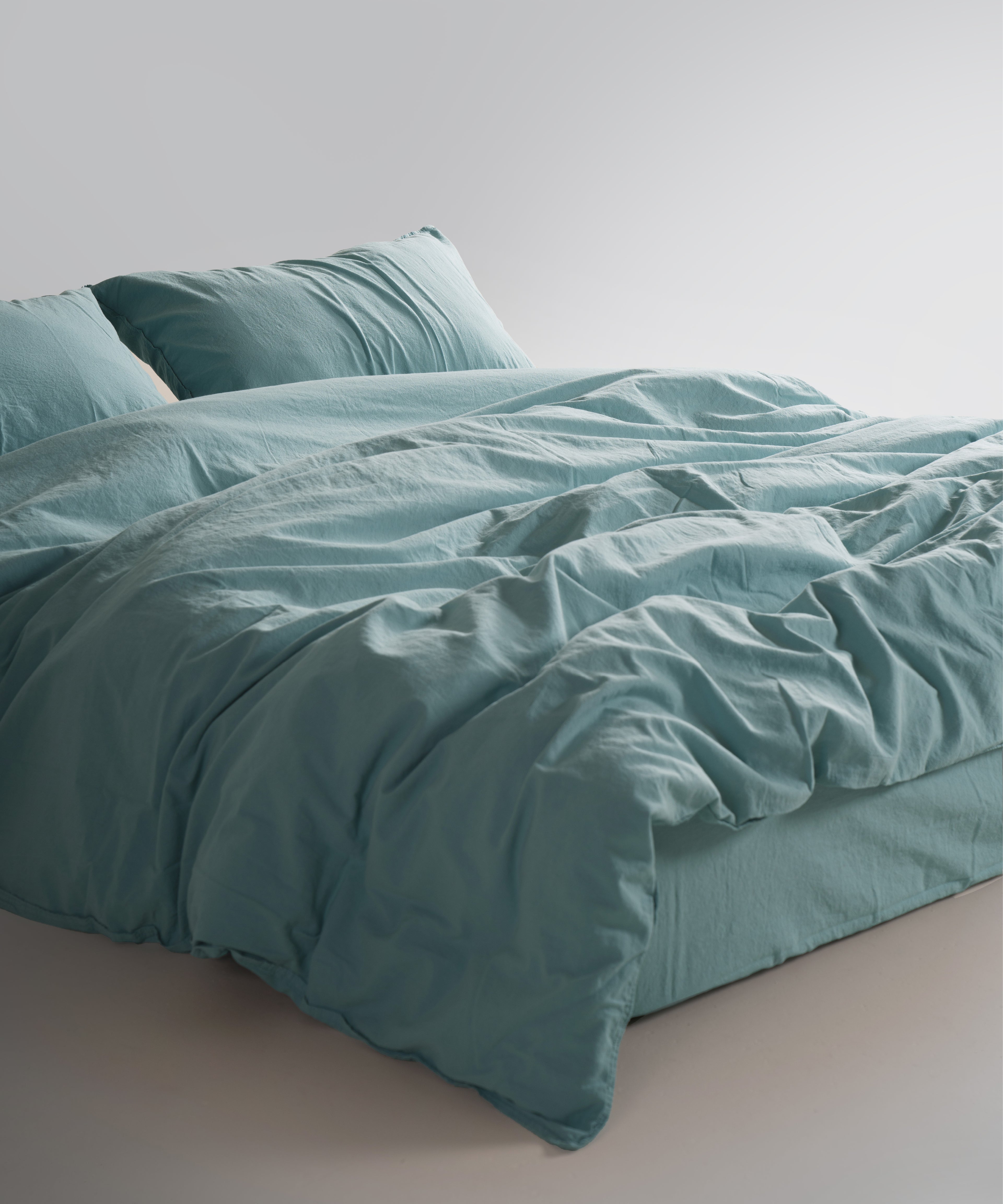 Mineral Blue shade in a stonewashed cotton pillowcase. Perfect for Scandinavian, minimalist and coastal bedroom styles.