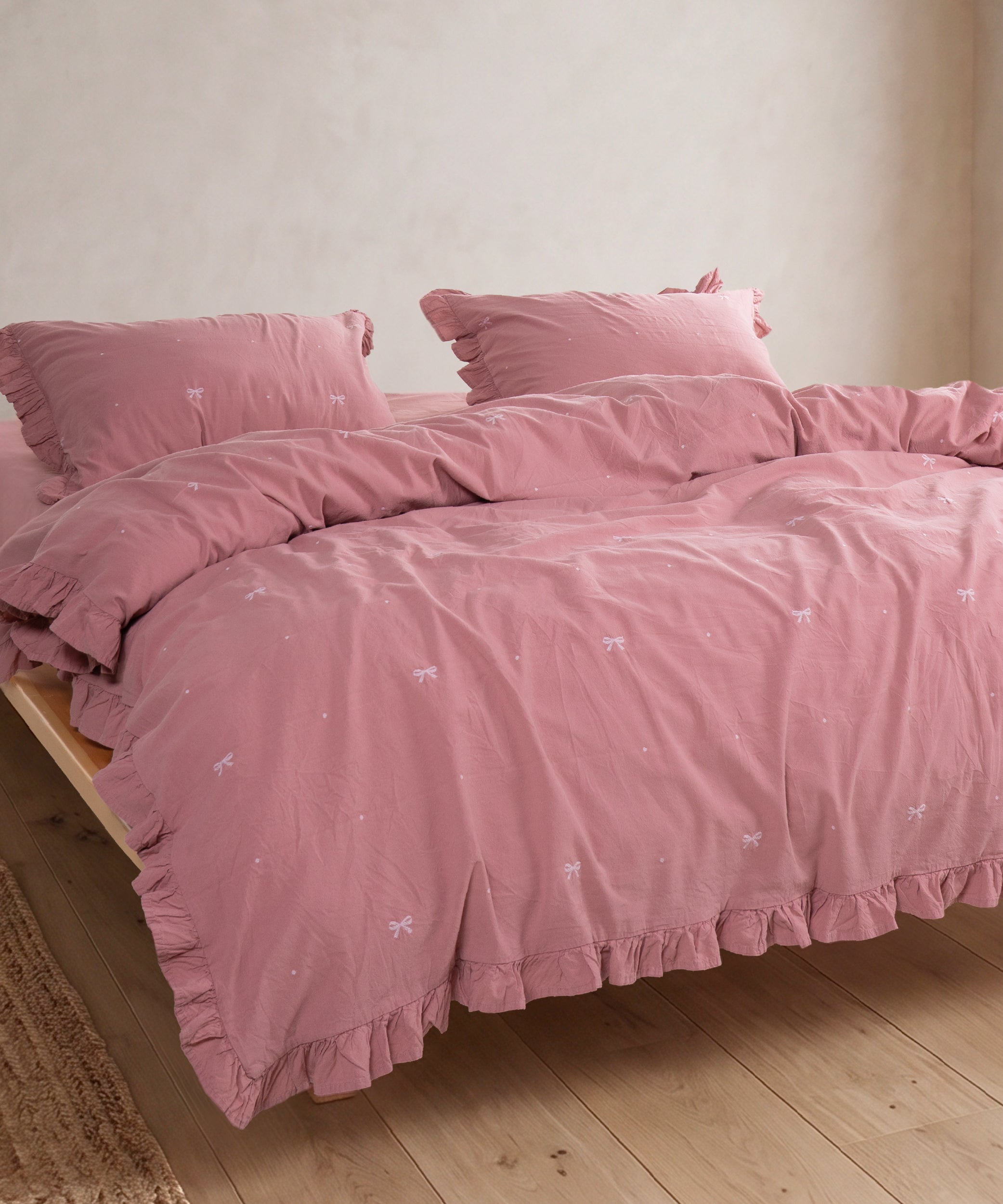 Old rose ribbon duvet cover set full