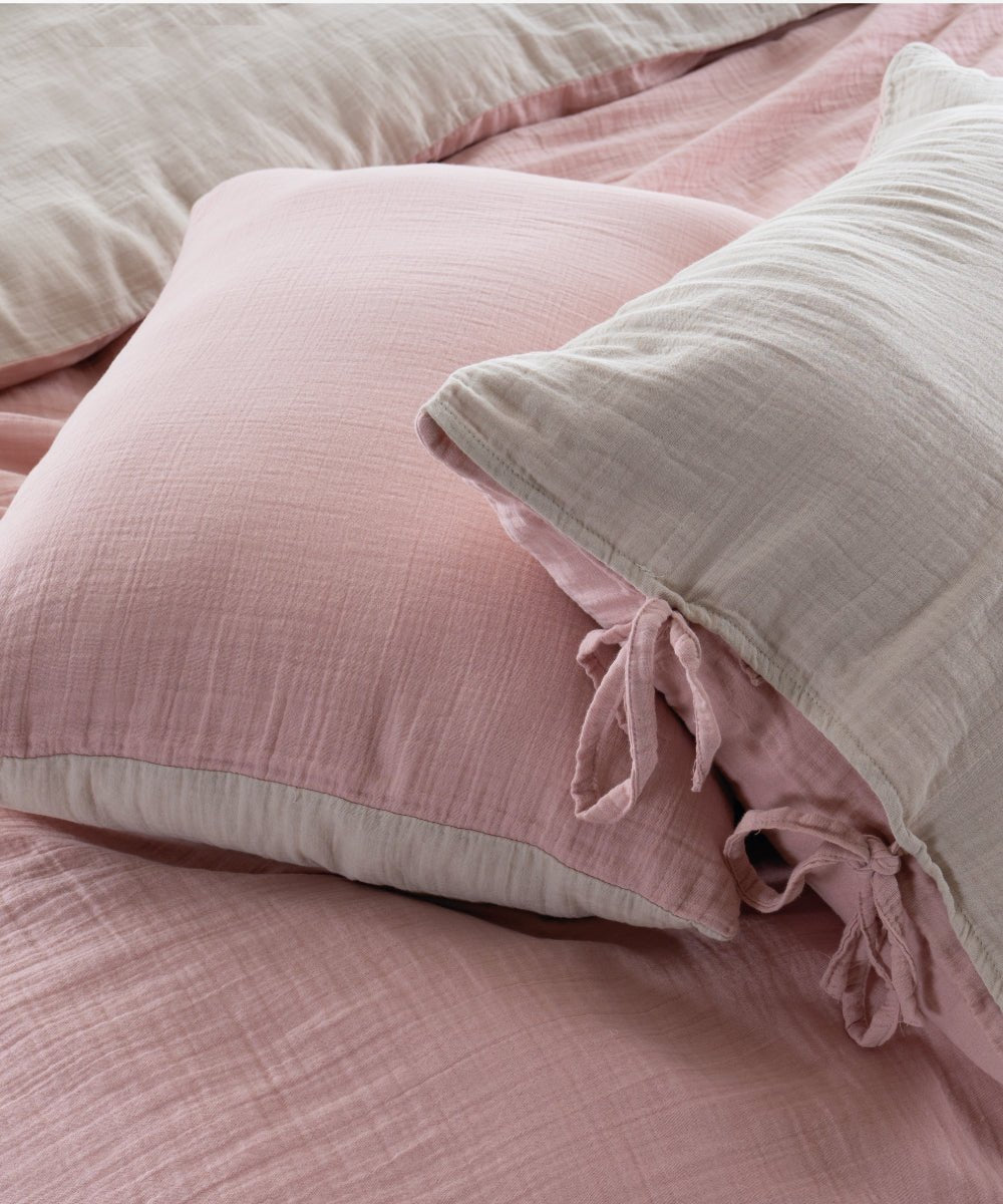 Esse 100% Natural Cotton Gauze-Muslin Duvet Cover Set Reversible Oxfordtan/Pristine