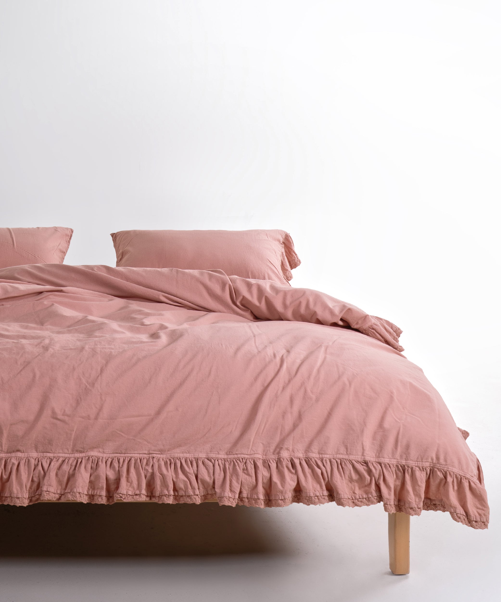 Sicilia New Rose ruffle lace 100% cotton duvet cover set stonewashed soft luxury bedding UK sizes