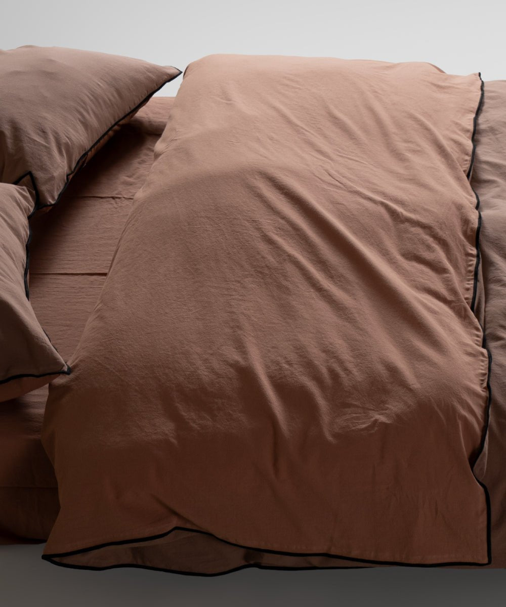 Essualte Stonewashed Reversible 100% Cotton Duvet Cover Set Wood Smoke/Autumn