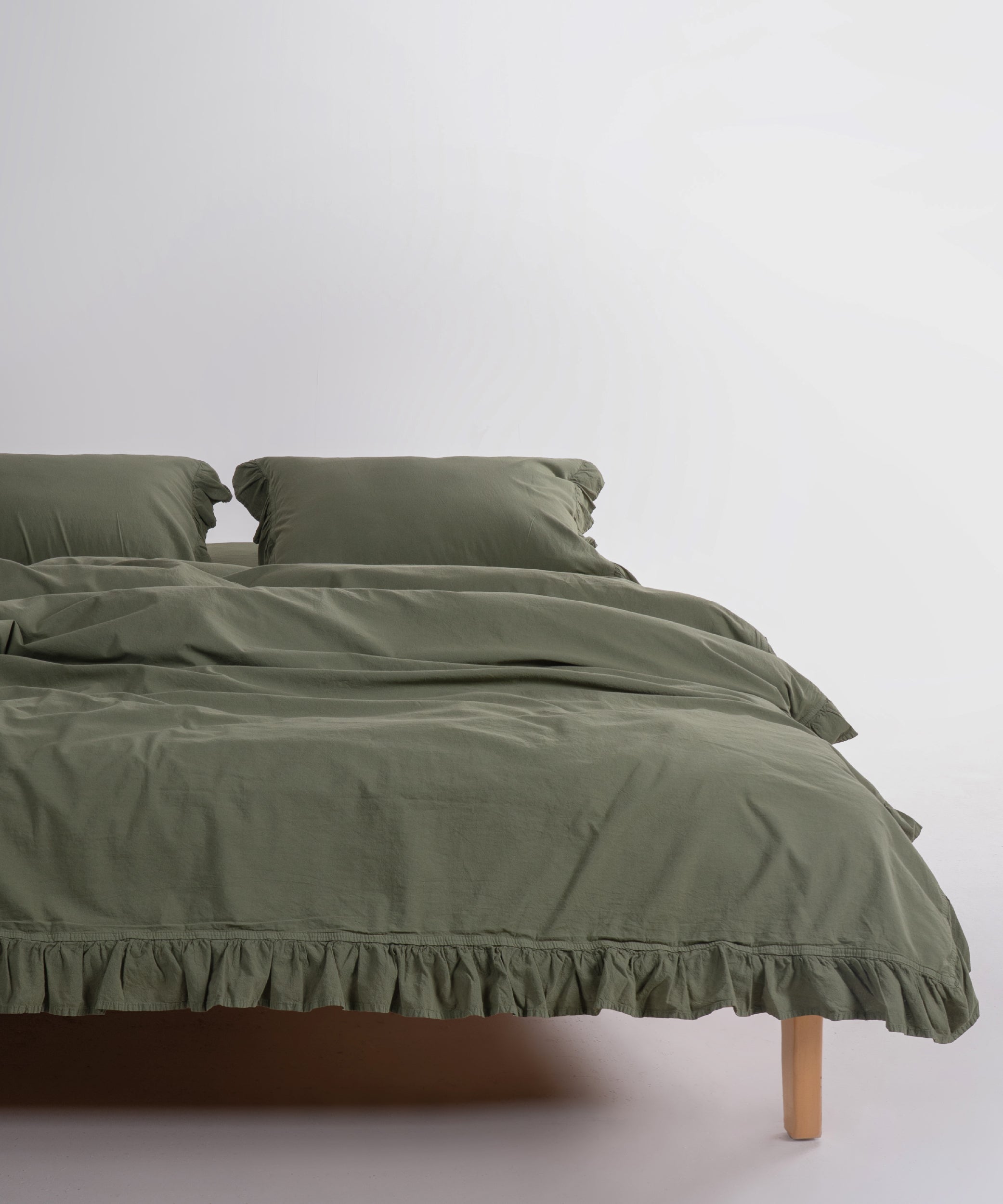 Stonewashed Exclusive 100% Soft Cotton Ruffled Duvet Cover Capulet Olive