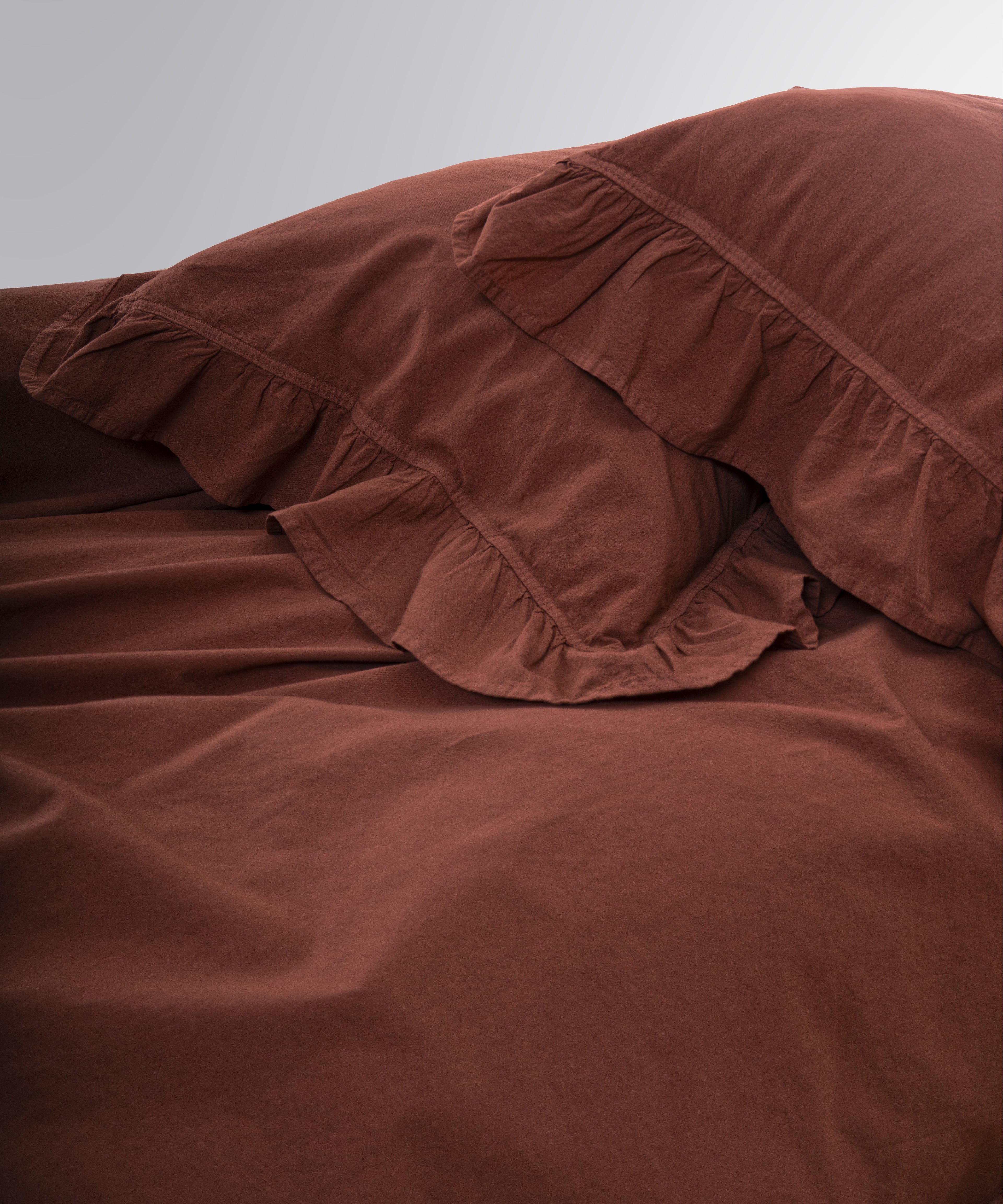 Cinnamon Stick cotton pillowcase with delicate ruffle edge from stonewash duvet cover set