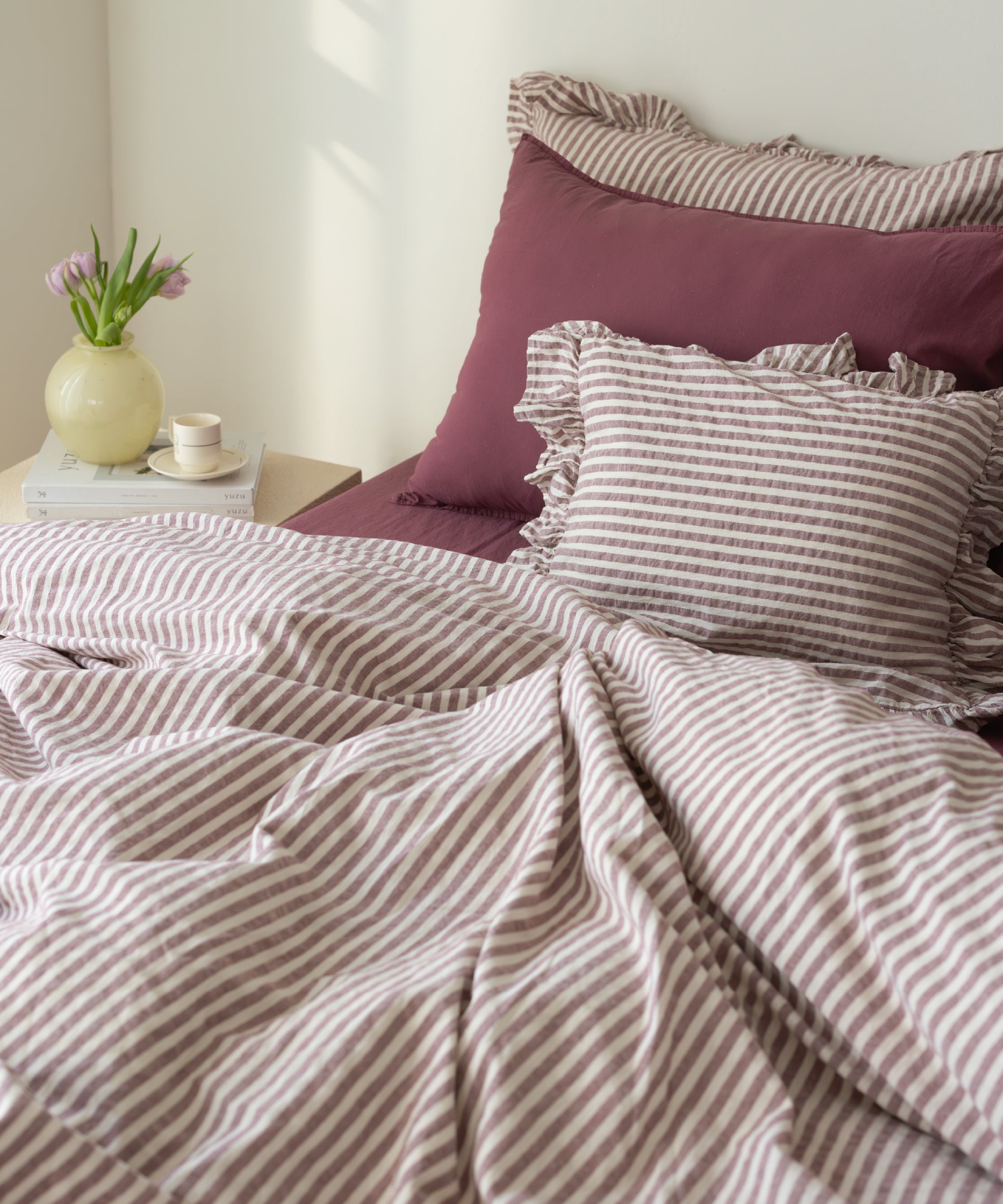 Garmentwashed Raspberry 100% Cotton Duvet Cover Set