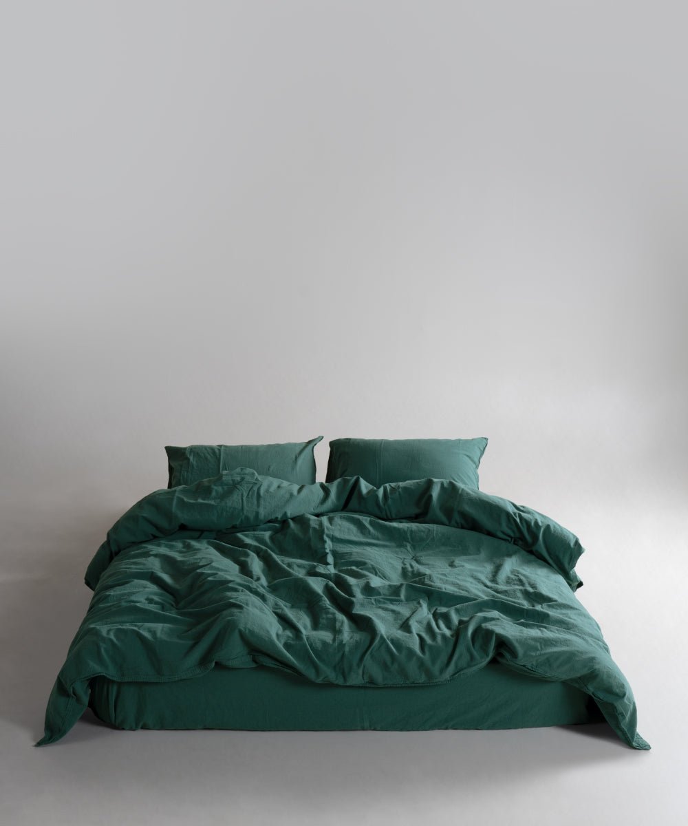 Stonewash 100% Soft Cotton Duvet Cover Dark Green