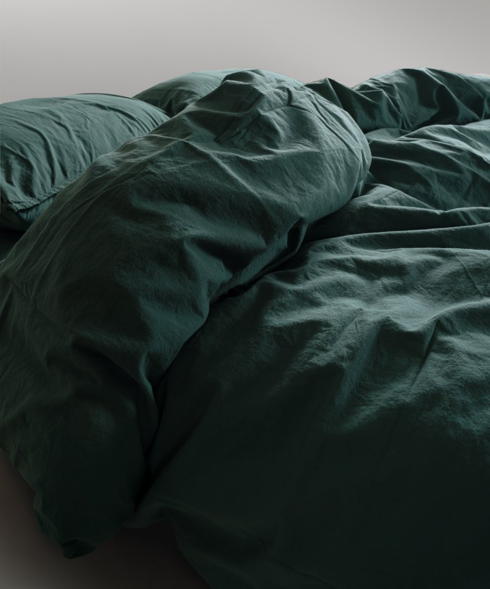 Stonewash 100% Soft Cotton Duvet Cover Dark Green