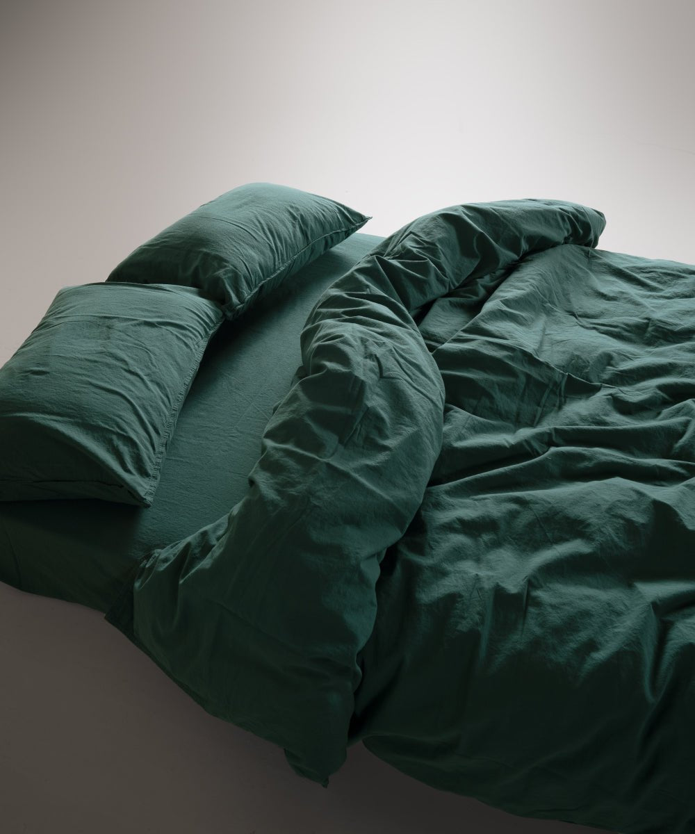 Stonewash 100% Soft Cotton Duvet Cover Dark Green