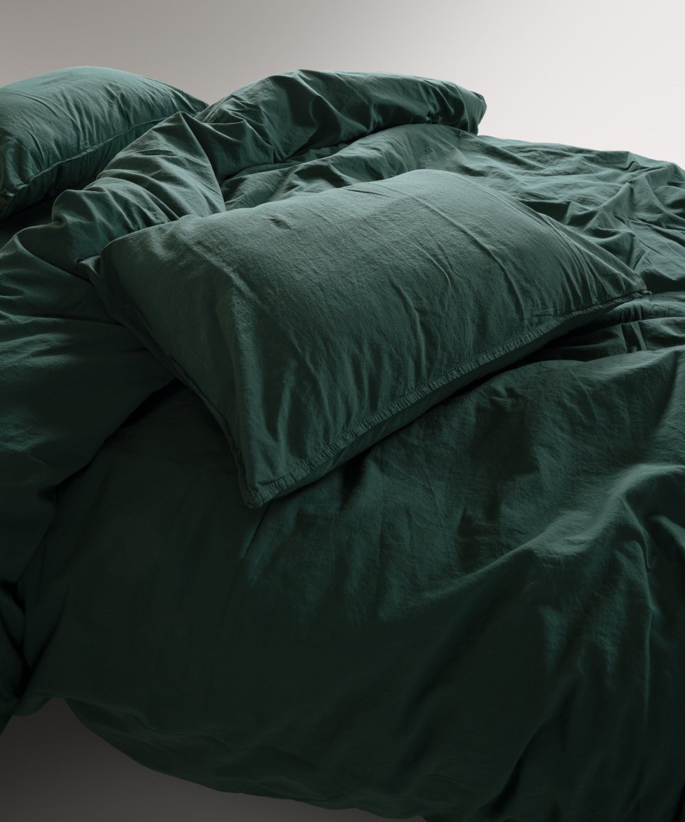 Stonewash 100% Soft Cotton Duvet Cover Dark Green