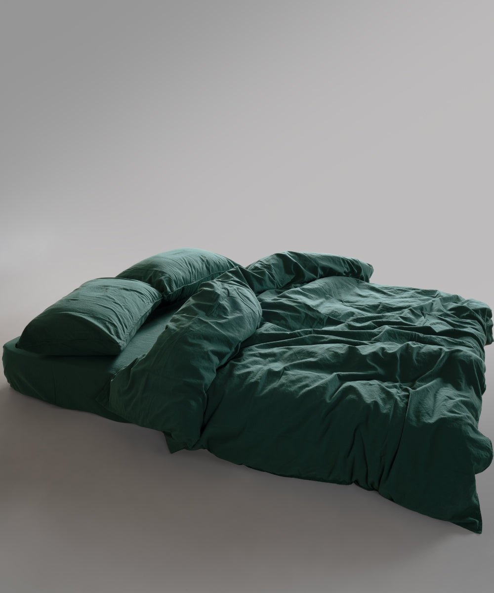 Stonewash 100% Soft Cotton Duvet Cover Dark Green