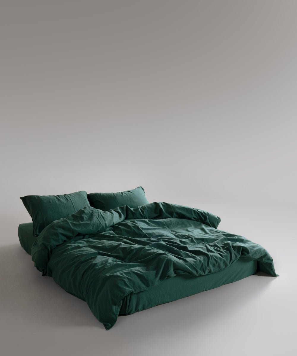Stonewash 100% Soft Cotton Duvet Cover Dark Green