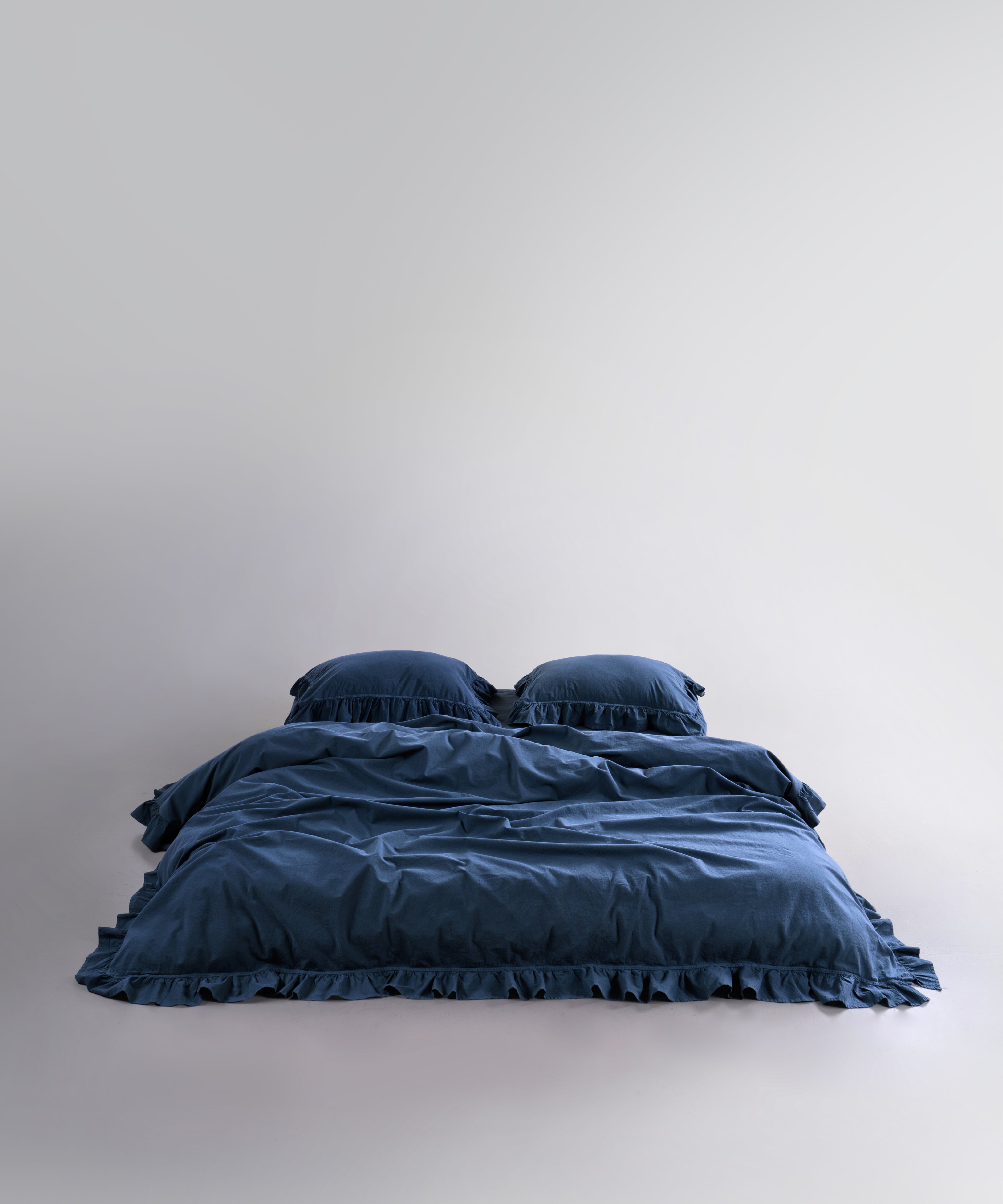Stonewashed Exclusive 100% Soft Cotton Ruffled Duvet Cover Dress Blue