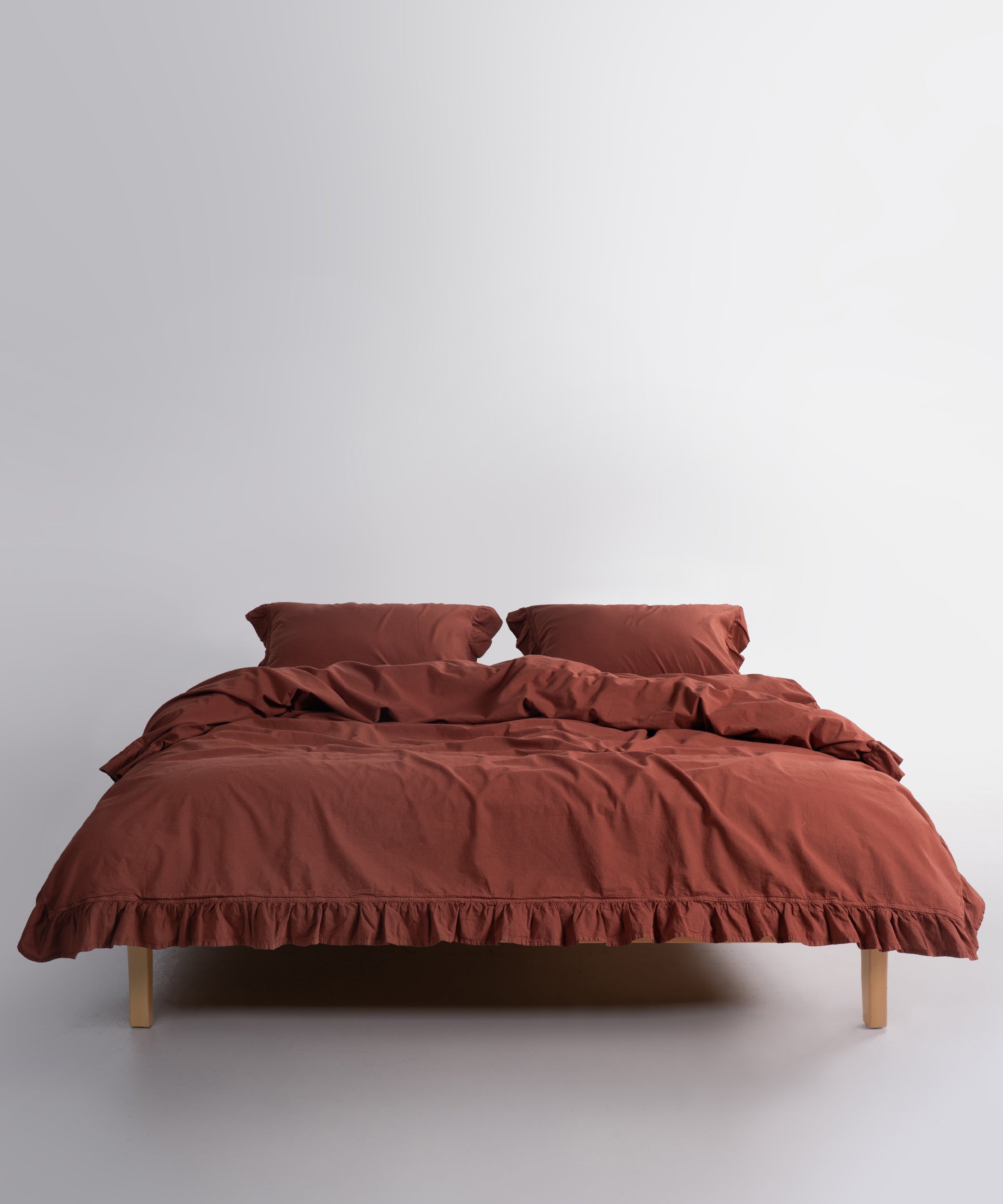 Exclusive Cinnamon Stick Ruffled 100% Soft Cotton Pillowcases Pair - Stonewashed | Limasso