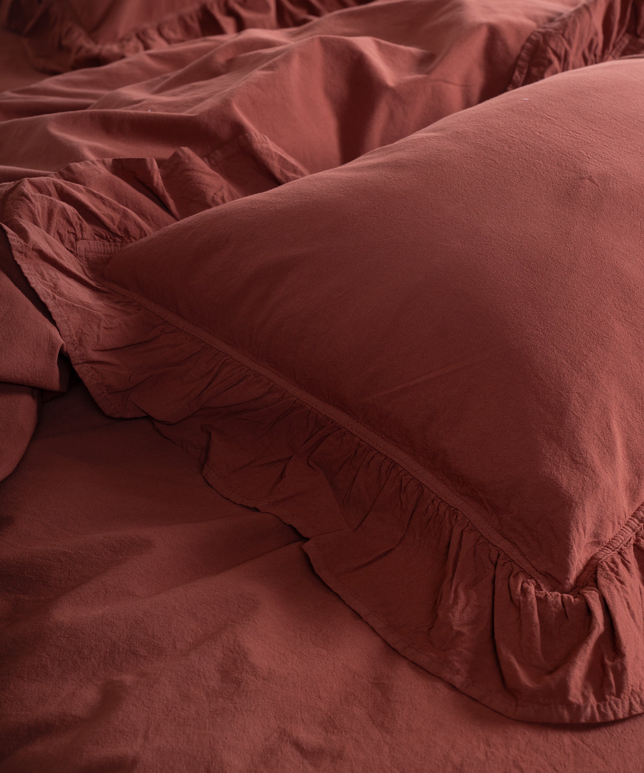 Exclusive Cinnamon Stick Ruffled 100% Soft Cotton Pillowcases Pair - Stonewashed | Limasso