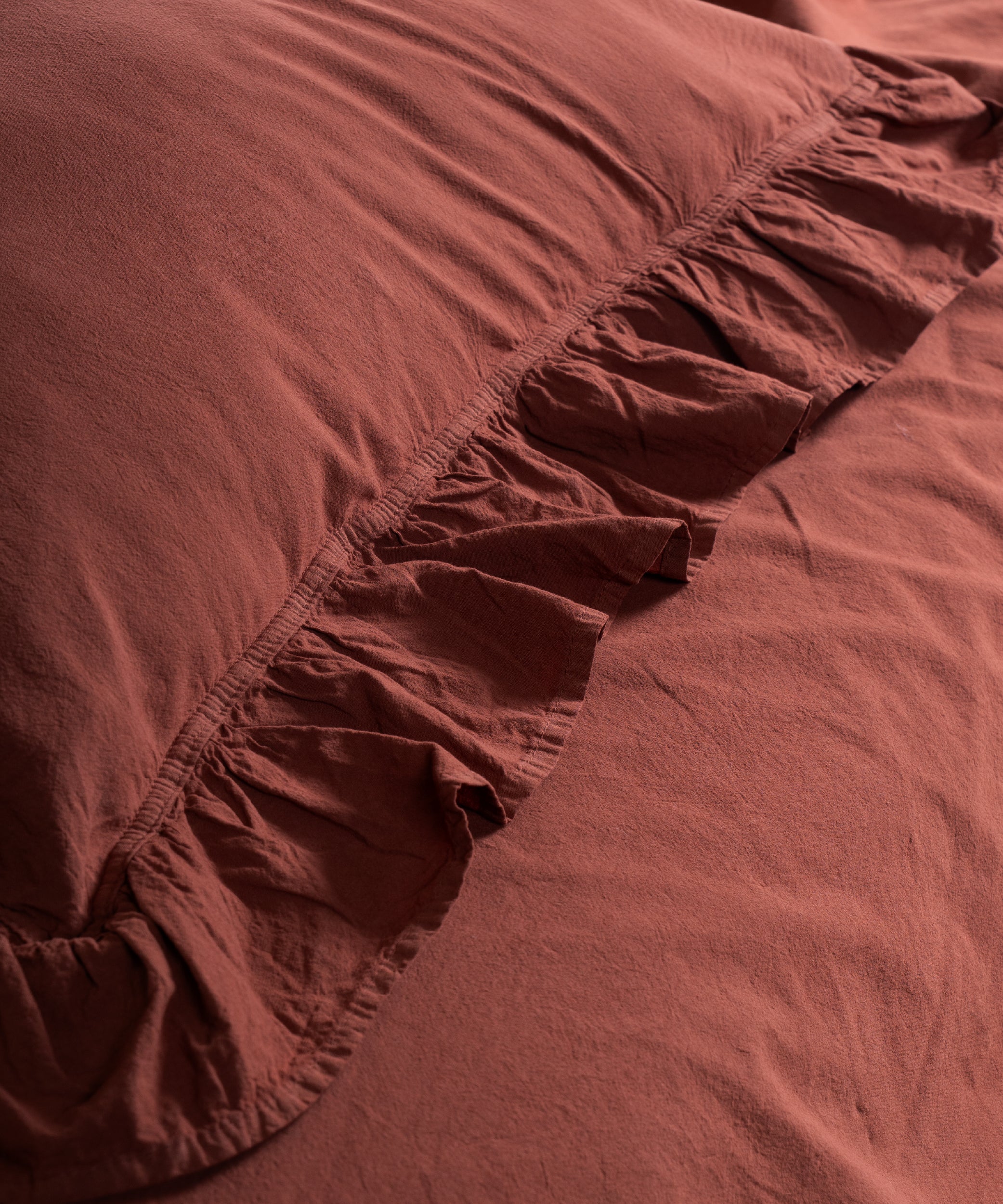 Exclusive Cinnamon Stick Ruffled 100% Soft Cotton Pillowcases Pair - Stonewashed | Limasso