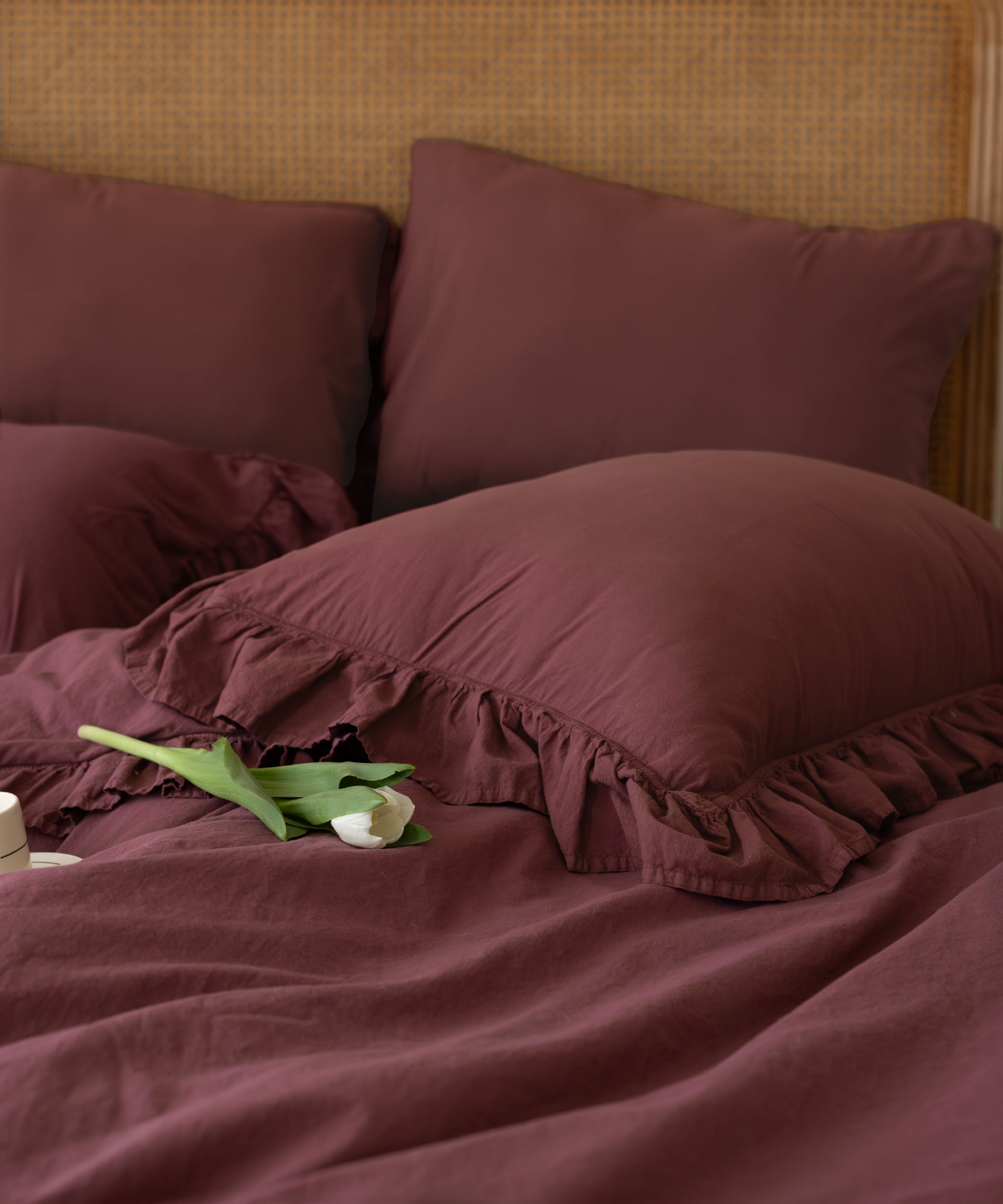 Stonewashed Exclusive 100% Soft Cotton Ruffled Duvet Raspberry