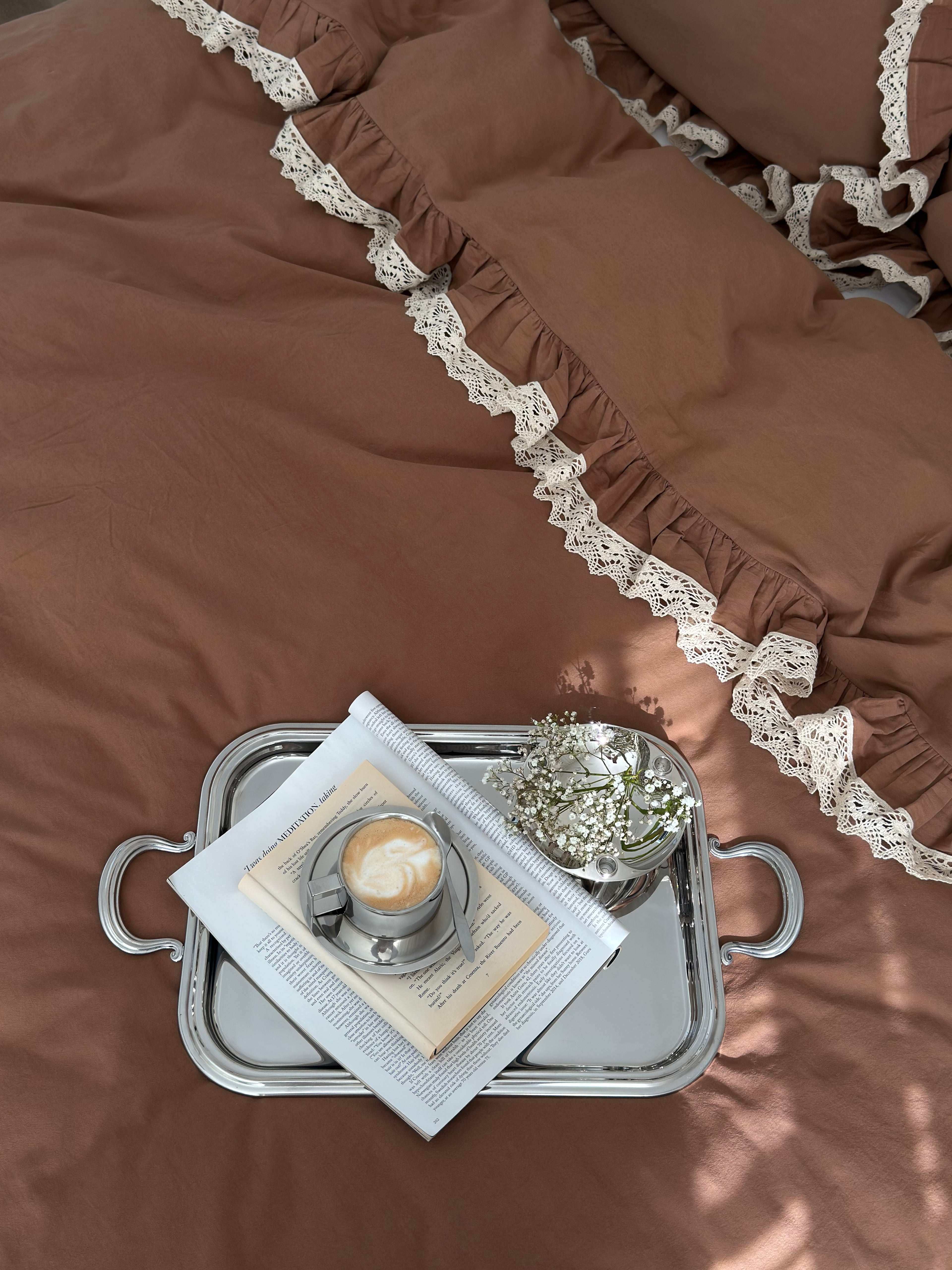 Dora Wood Smoke Ruffle Lace 100% Cotton Duvet Cover Set – Stonewashed | Limasso