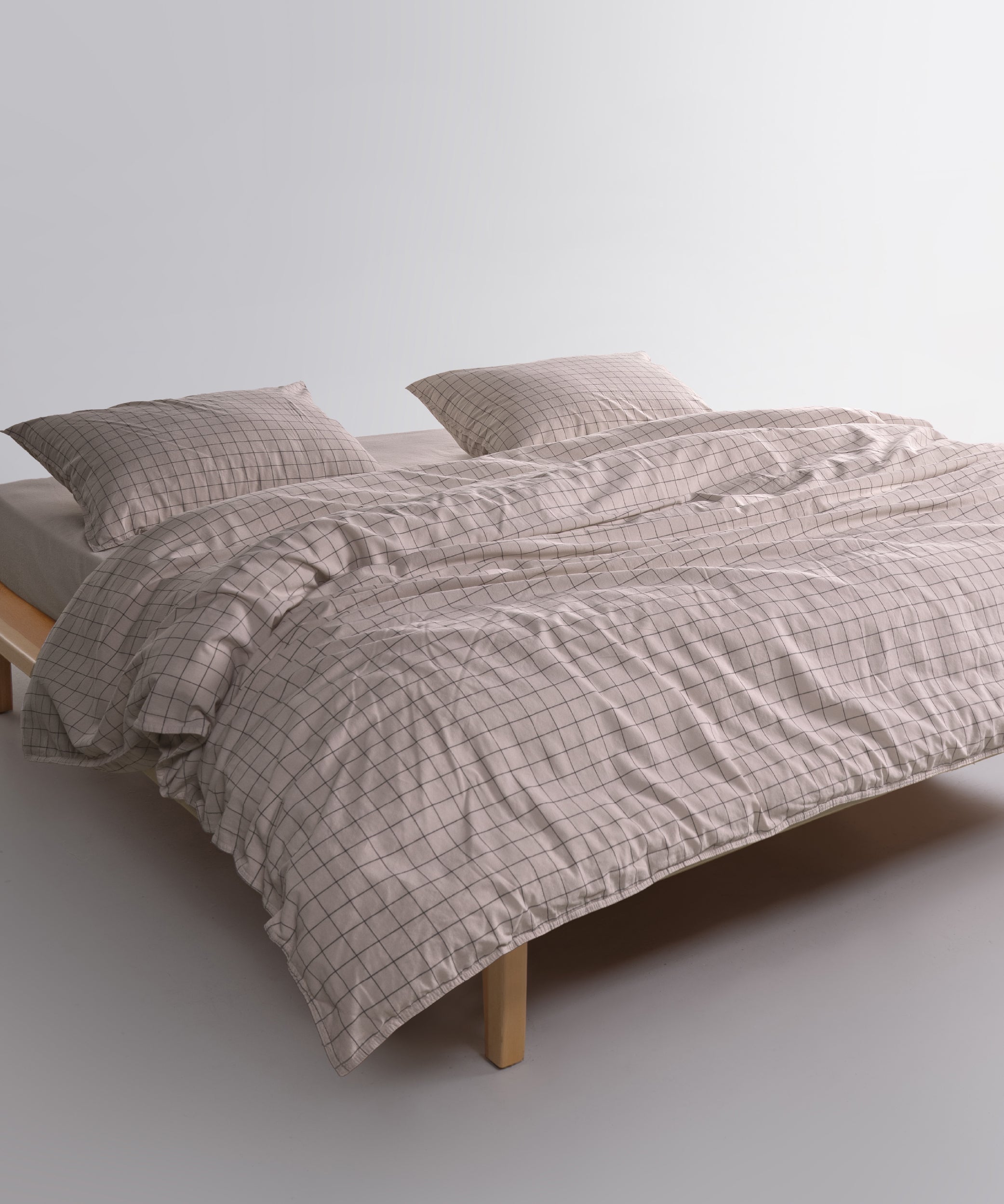 İnara Oxford Tan-Beige Checkered 100% Soft Cotton Duvet Cover Set - Stonewashed | Limasso