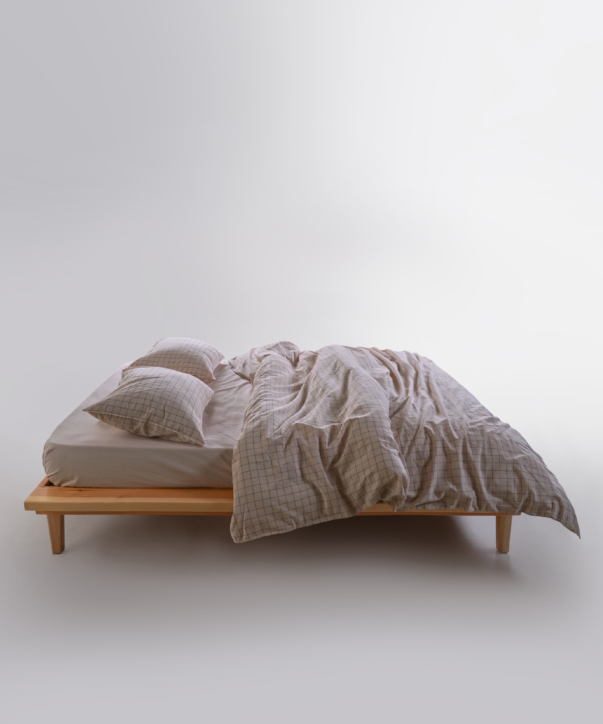 İnara Oxford Tan-Beige Checkered 100% Soft Cotton Duvet Cover Set - Stonewashed | Limasso