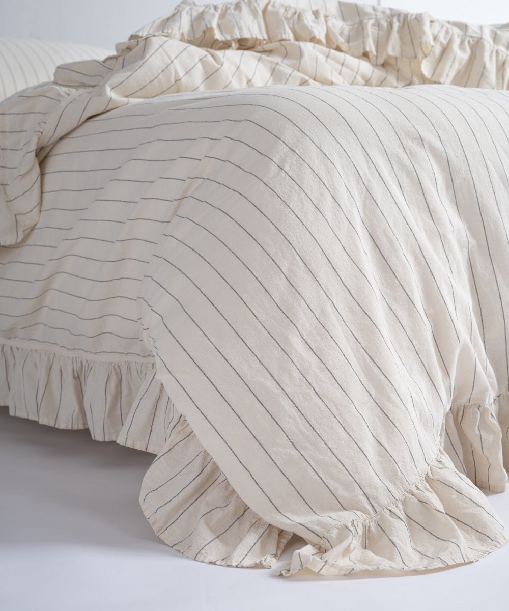 Ruffled edge detail of Garmenwashed Leila duvet cover set made from soft 100% cotton