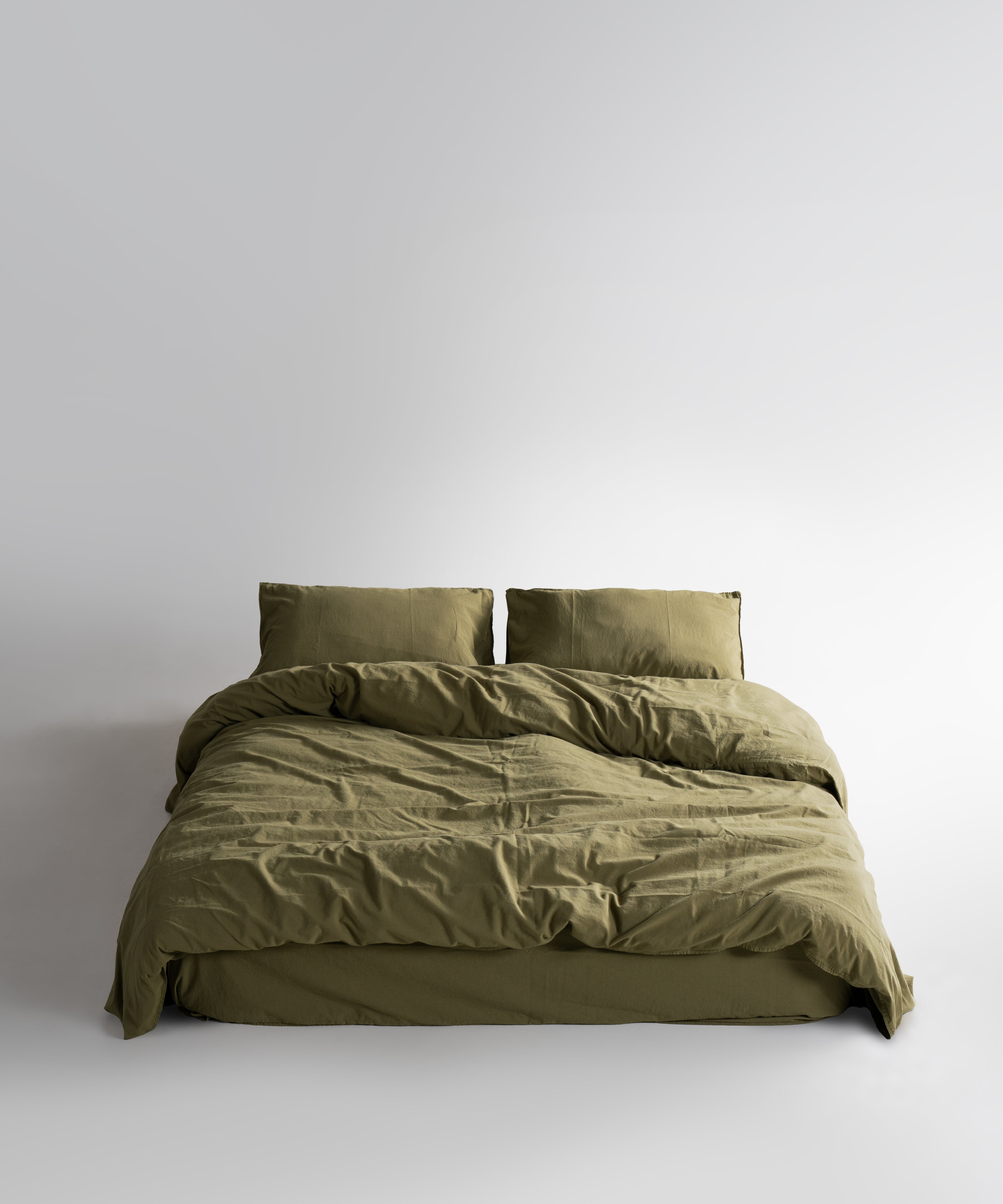 Stonewash 100% Soft Cotton Duvet Cover Set Olive