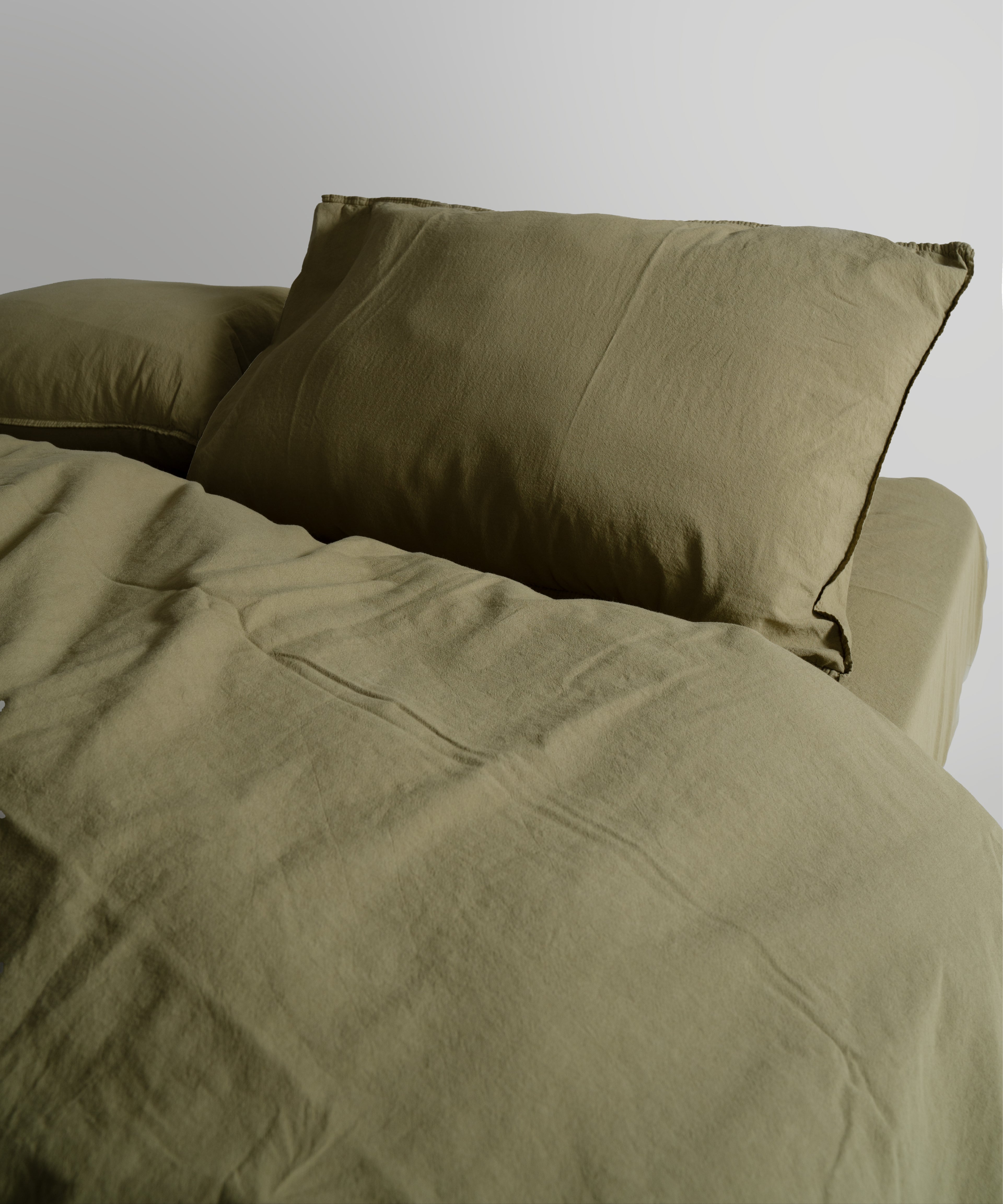 Stonewash 100% Soft Cotton Fitted Sheet Set Olive