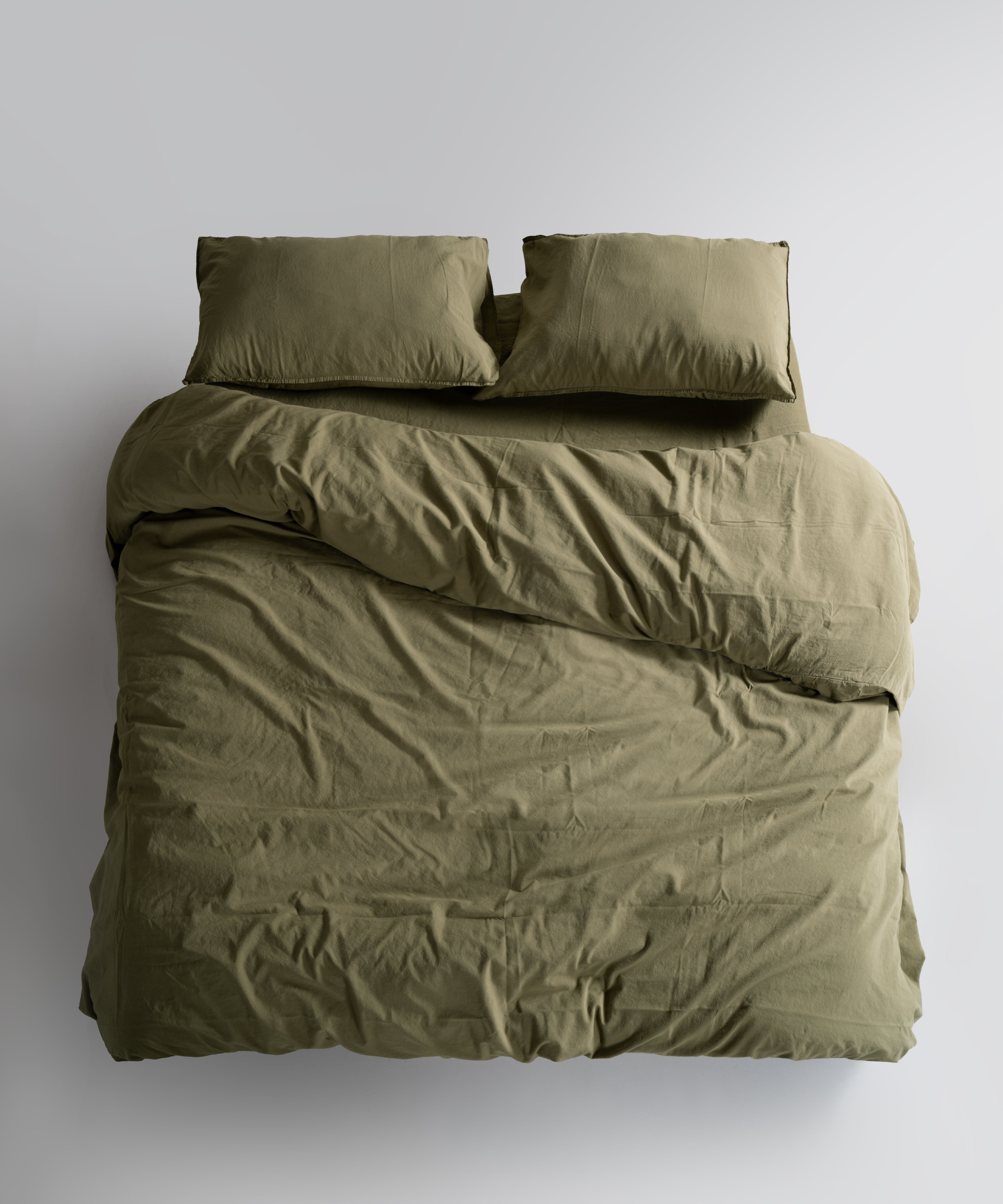 Stonewash 100% Soft Cotton Duvet Cover Set Olive