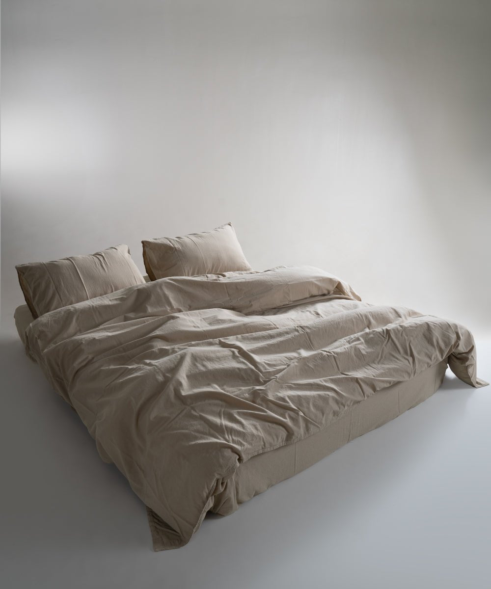Stonewash 100% Soft Cotton Duvet Cover Set Oxford Tan