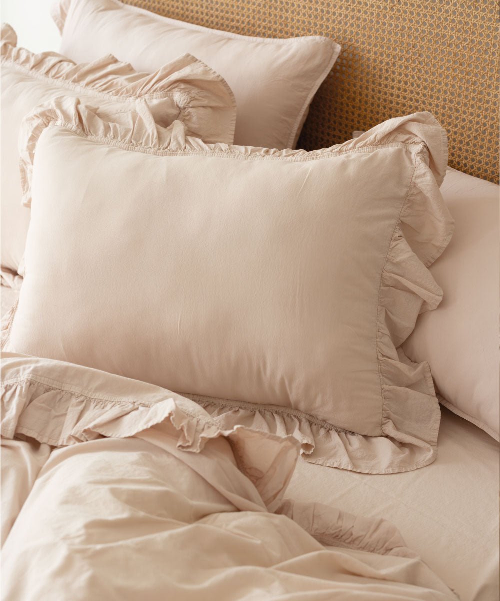 Exclusive Pristine Ruffled 100% Soft Cotton Pillowcases Pair - Stonewashed | Limasso