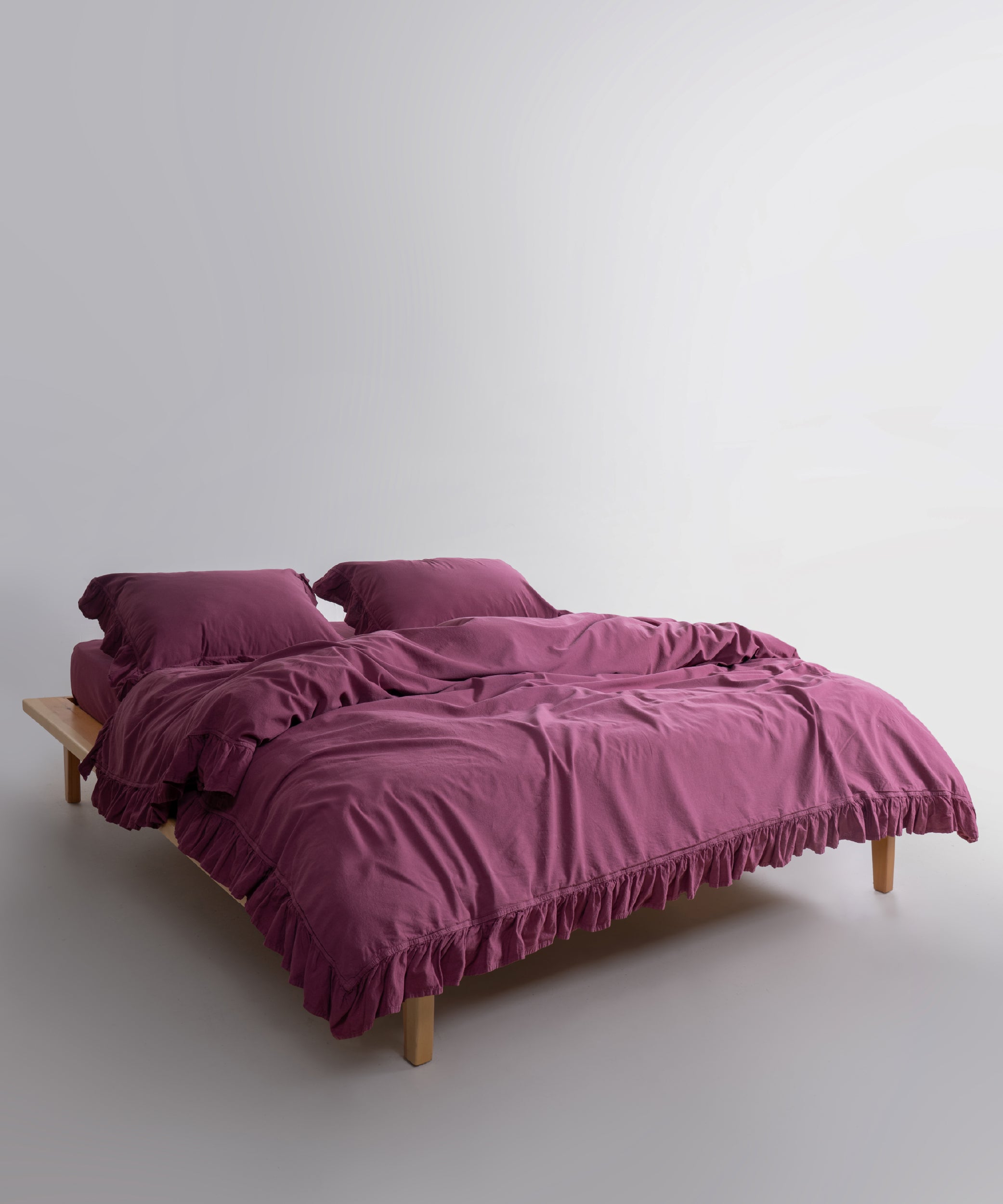 Stonewashed Exclusive 100% Soft Cotton Ruffled Duvet Cover Set Raspberry