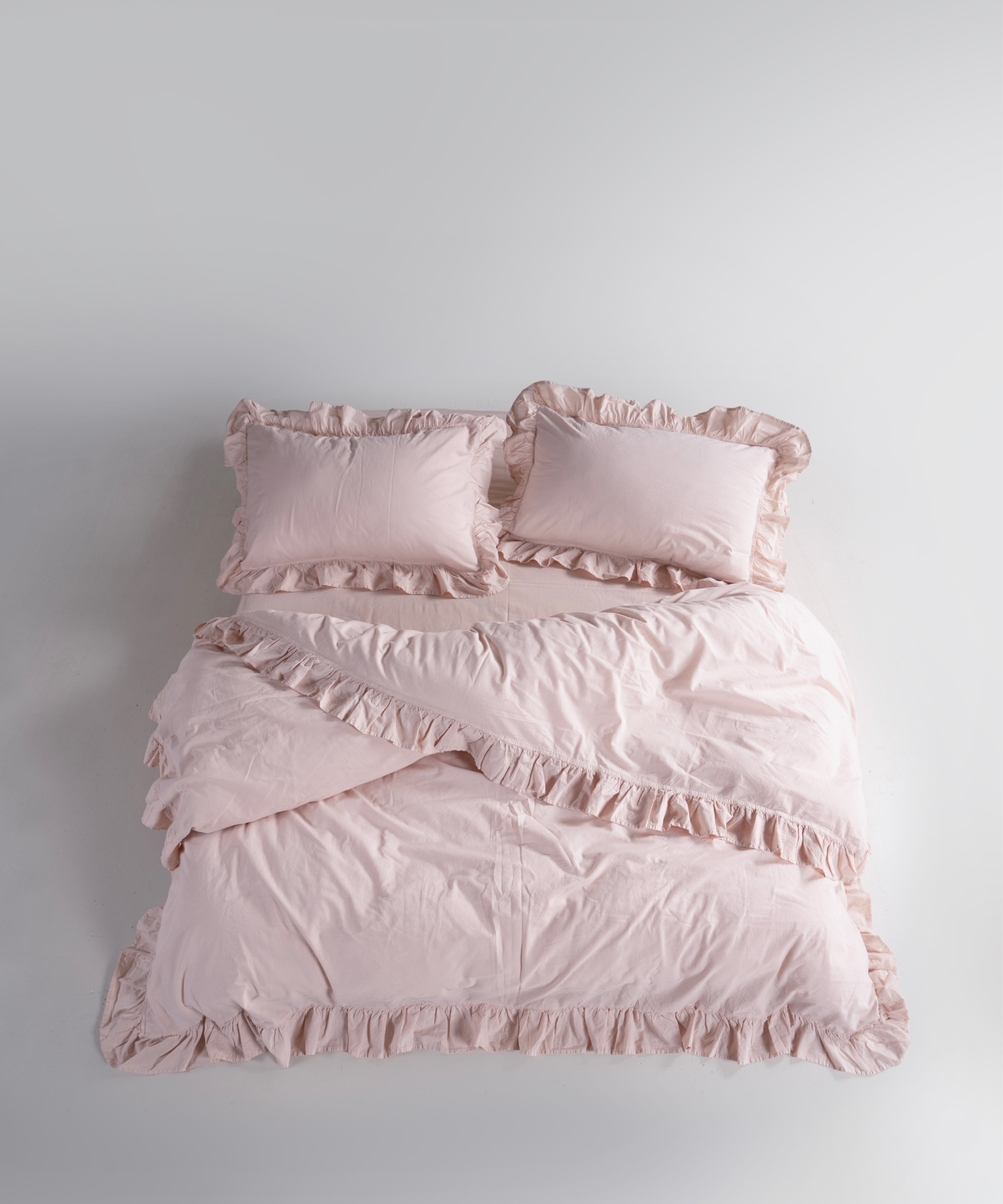 Stonewash exclusive 100% soft cotton duvet cover set in pristine color with elegant ruffle edges