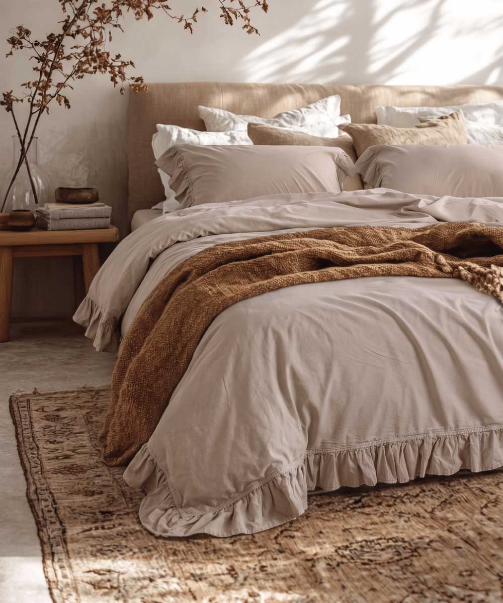 The Art of Slow Living: Transforming Your Bedroom with Oxford Tan Ruffled Bedding