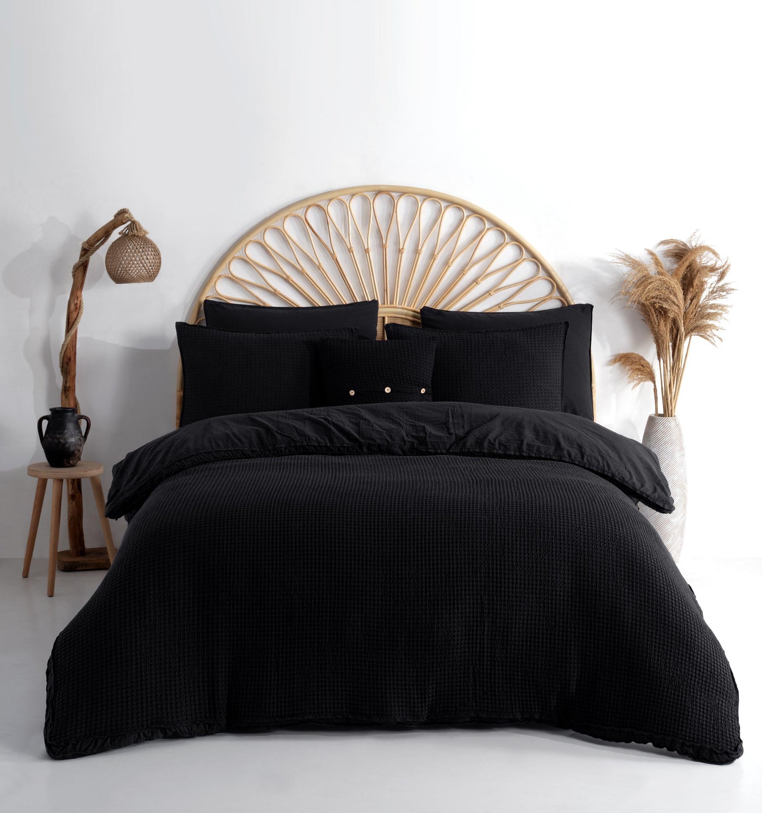 Bassin Stonewashed 100% Cotton Duvet Cover Set - Black