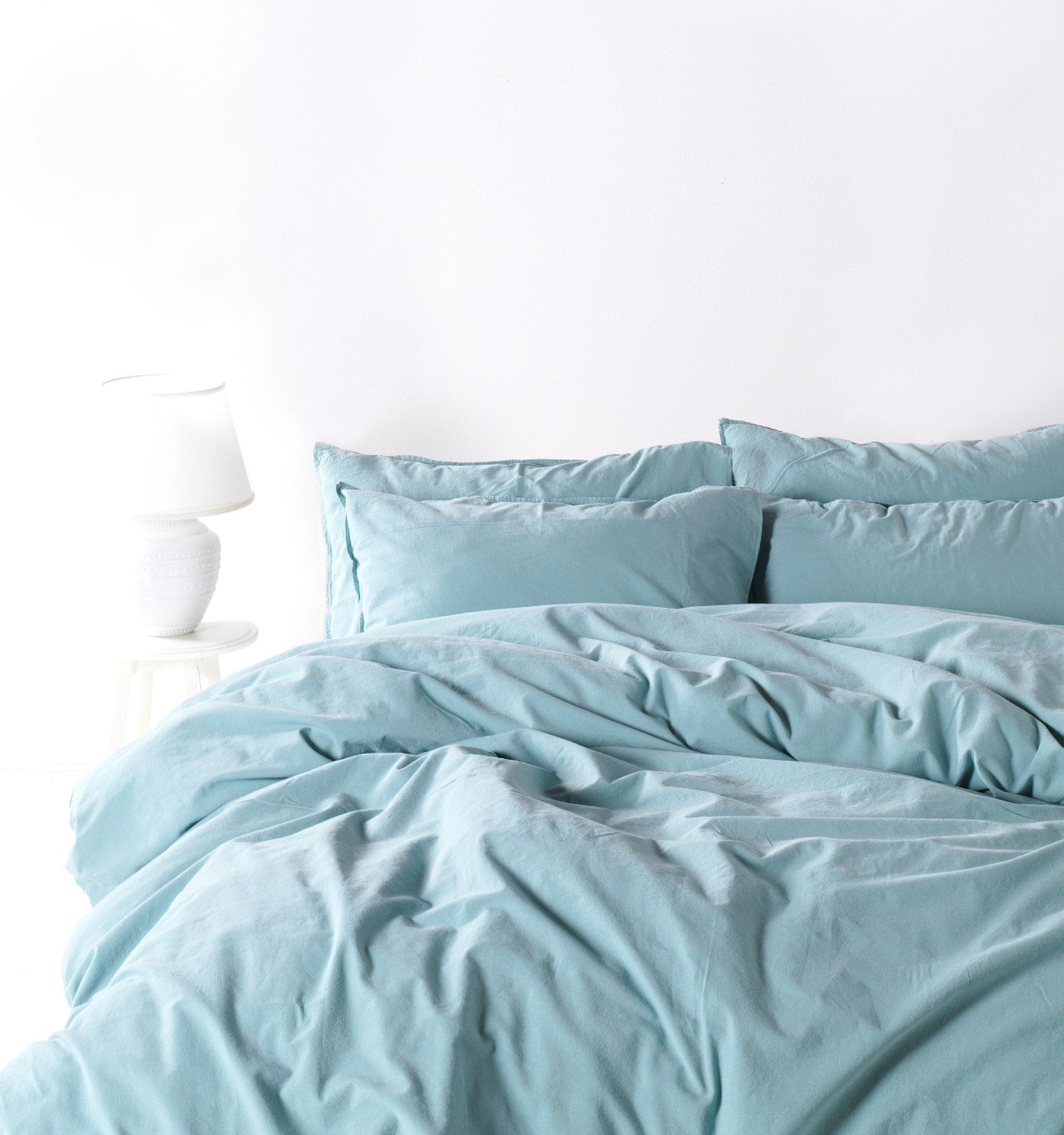 Ephasus Stonewashed 100% Cotton Duvet Cover Set - Mineral Blue