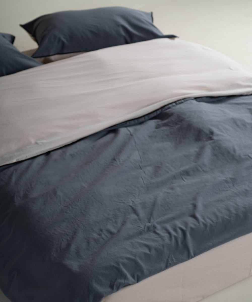 Essualte Stonewashed Reversible 100% Cotton Duvet Cover Set Opal Grey / Castle Rock