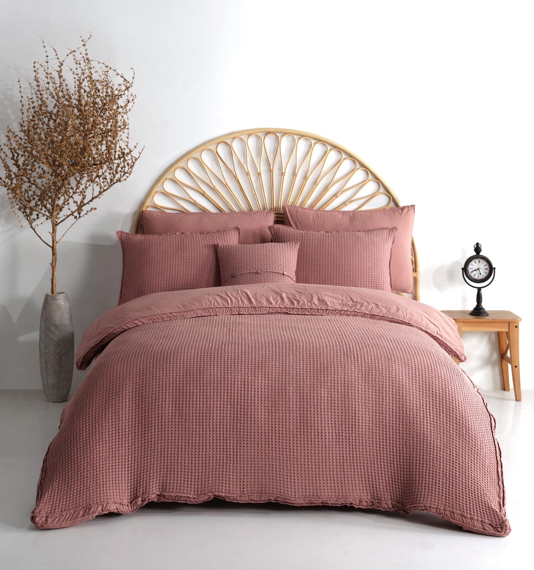 Bassin Stonewashed 100% Cotton Duvet Cover Set - Old Rosa