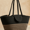 Boho Straw Style Magnetic Closure Natural Shoulder Bag - Black & Natural