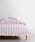 Cream and brown striped 100% cotton muslin duvet cover set, yarn dyed and garment washed, breathable bedding with ruffled edges