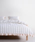 Cream and mint striped 100% cotton muslin duvet cover set, yarn dyed and garment washed, breathable bedding with ruffled edges