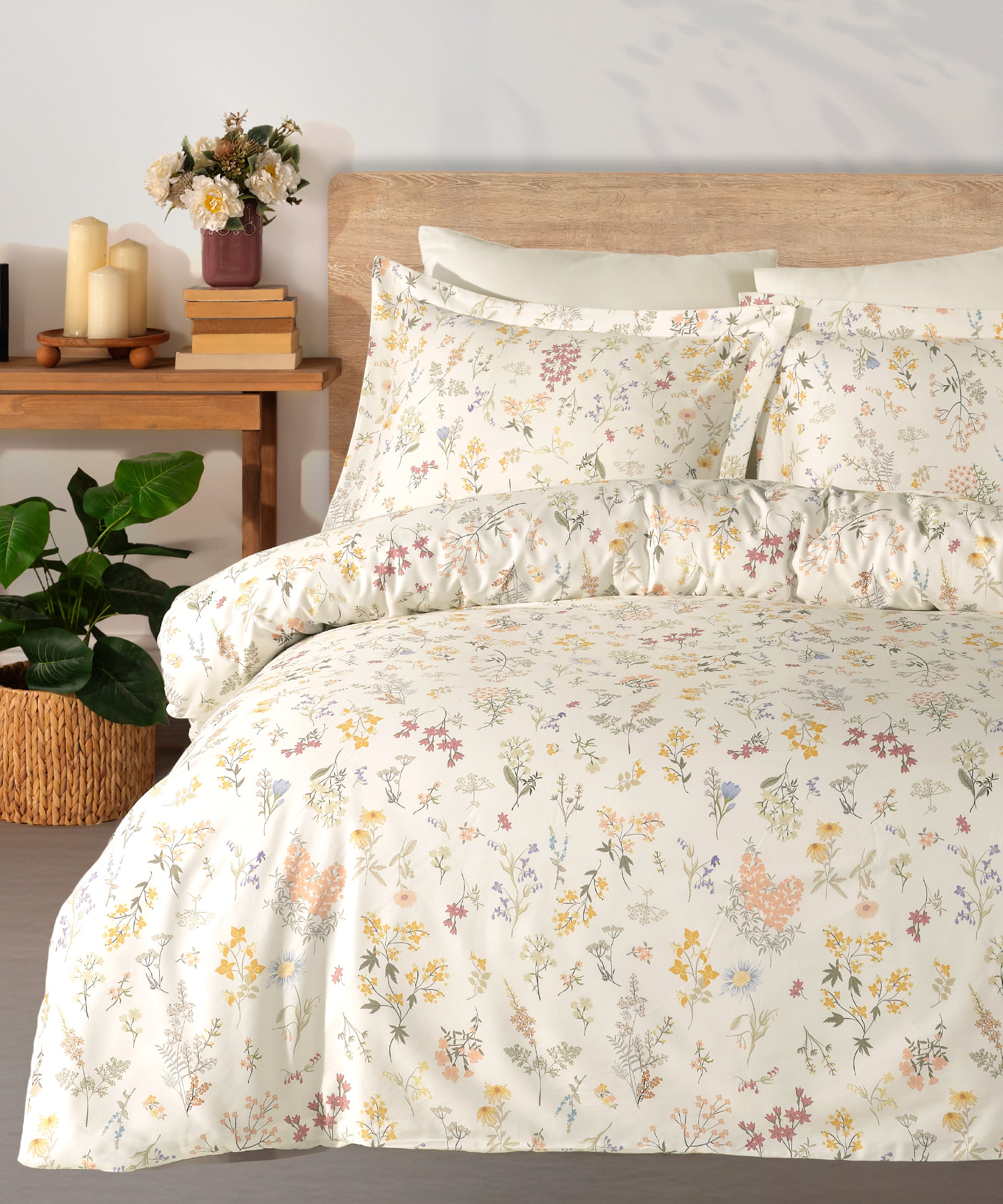 %100 Cotton Saten Midnight Cream Duvet Cover Set