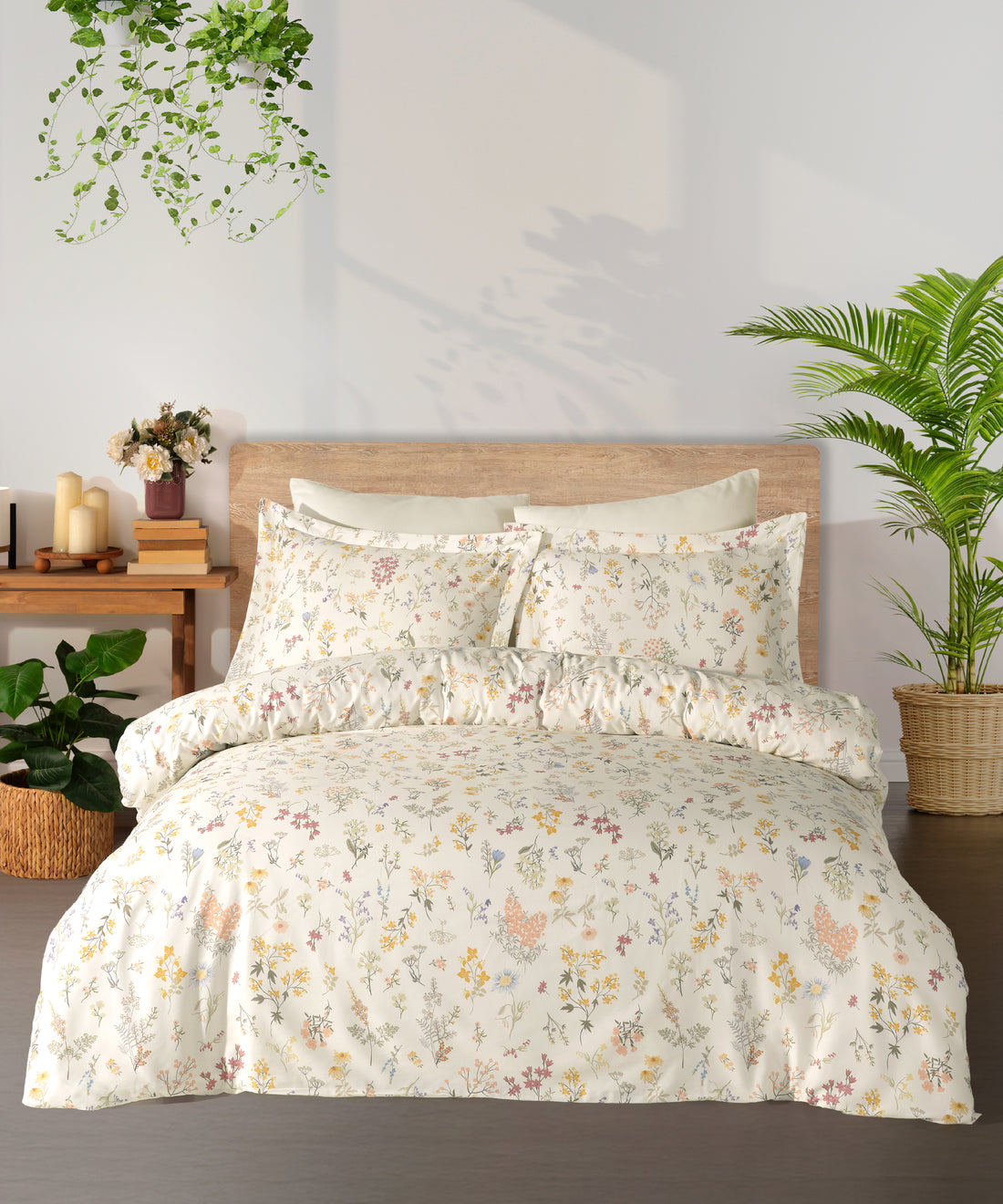 %100 Cotton Saten Midnight Cream Duvet Cover Set Full
