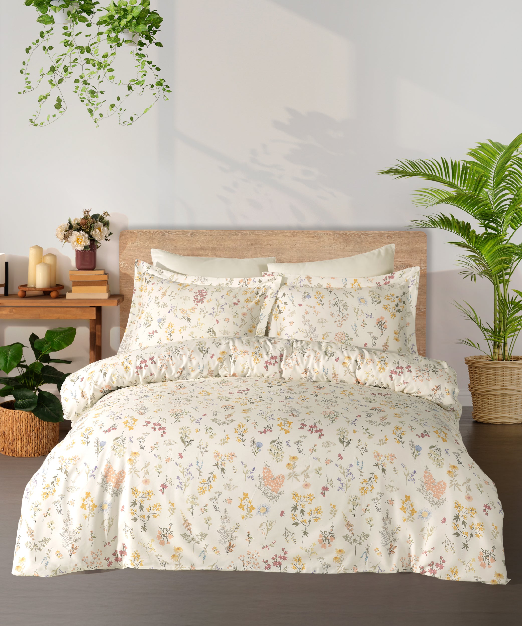 %100 Cotton Saten Midnight Cream Duvet Cover Set Full