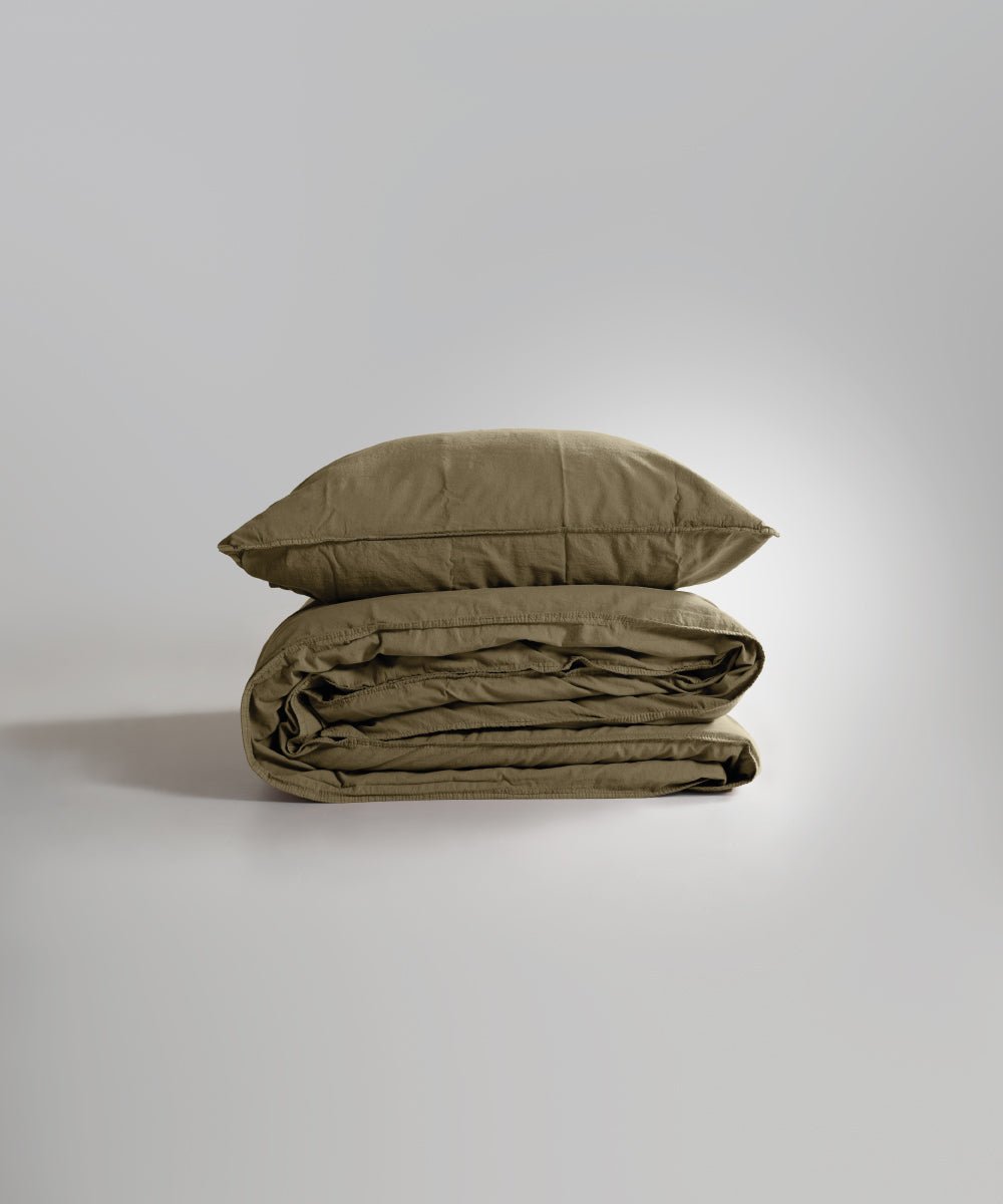 Stonewash 100% Soft Cotton Duvet Cover Set Med Green