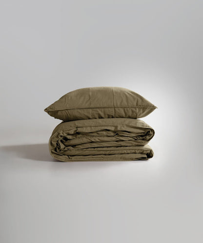Stonewash 100% Soft Cotton Duvet Cover Set Med Green