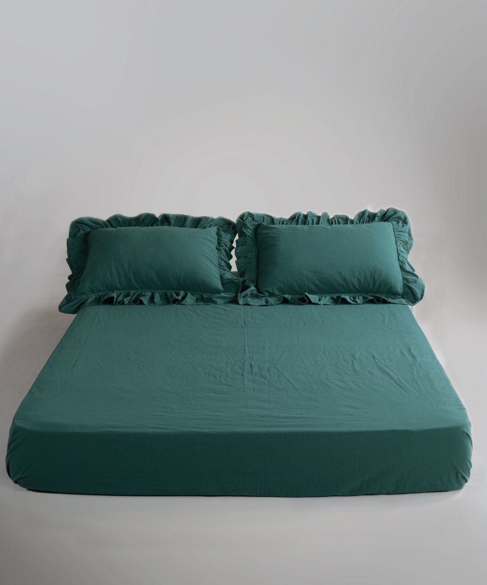 Stonewash Exclusive 100% Soft Cotton Fitted Sheet Set Dark Green