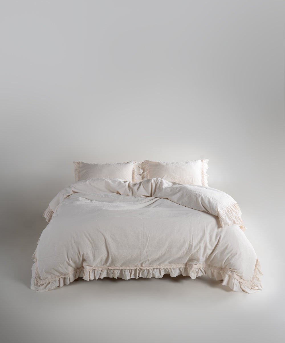 Stonewash 100% Soft Cotton Duvet Cover Set Francesca Cream